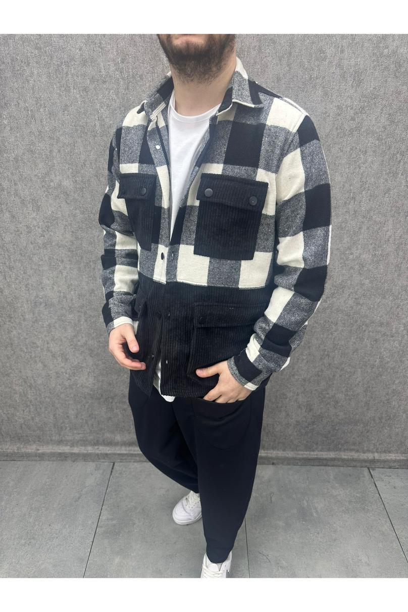 Oversize Bohem Pamuk Oduncu Ekoseli Dört Cep Ceket