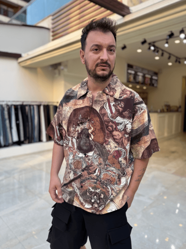 Oversize Desenli Gömlek