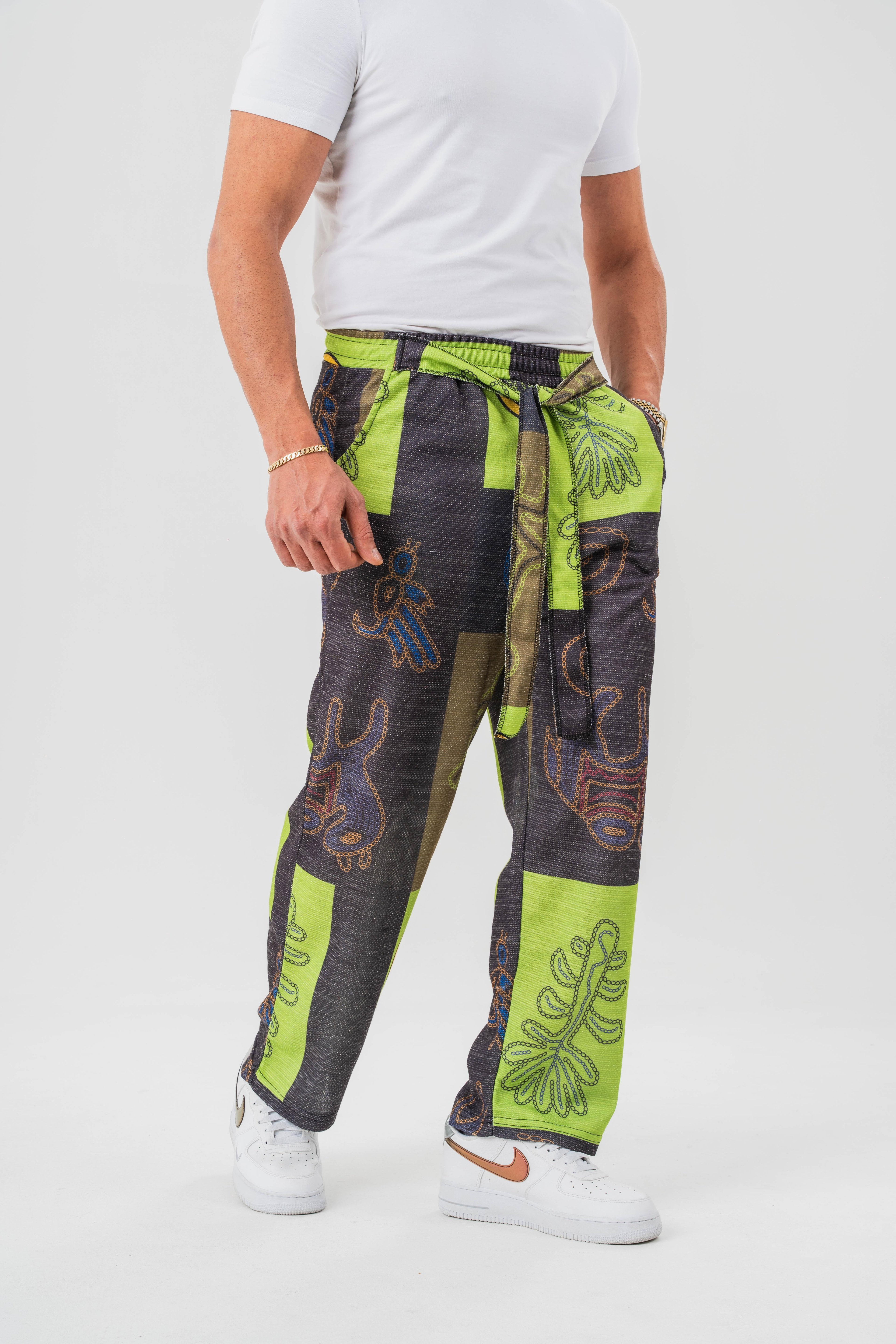 Beli Kuşaklı Bohem Desenli Baggy Pantolon