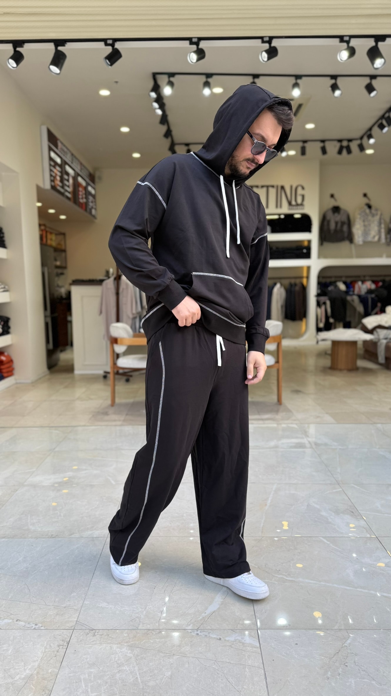 Oversize Ters Dikiş Kapşonlu Takım
