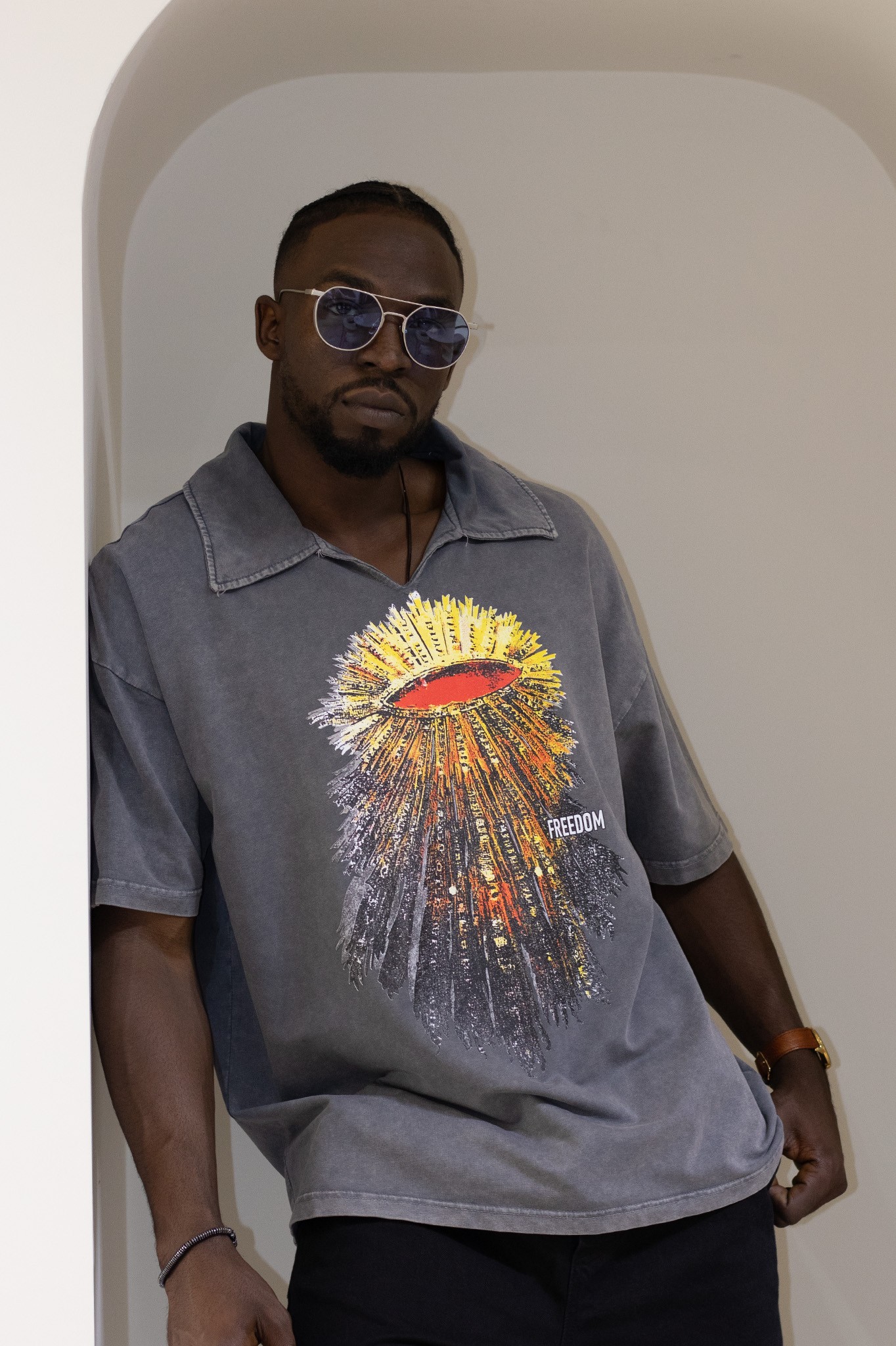 Apaç Yaka Baskılı Oversize T-Shirt