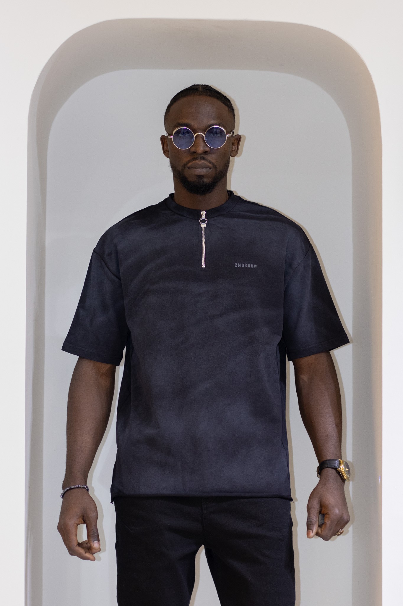 Fermuar Detaylı Bebe Yaka Oversize T-Shirt