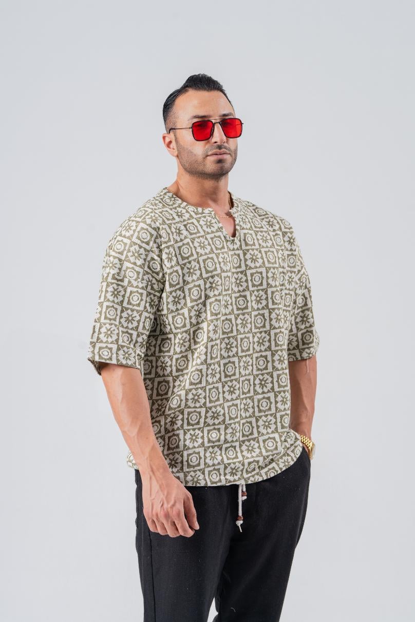 Armut Yaka Desenli Keten Tshirt