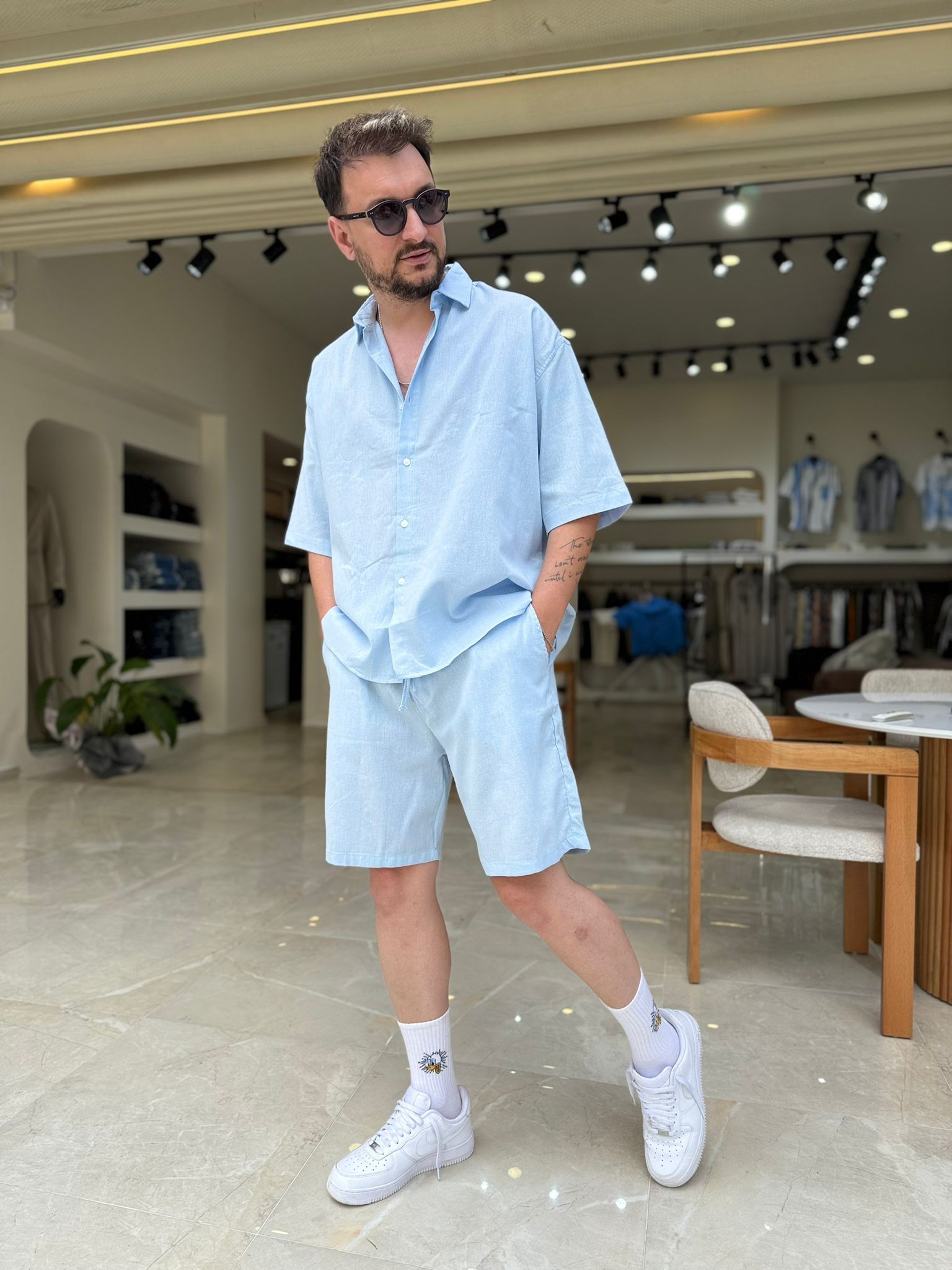 Oversize Keten Şortlu Takım