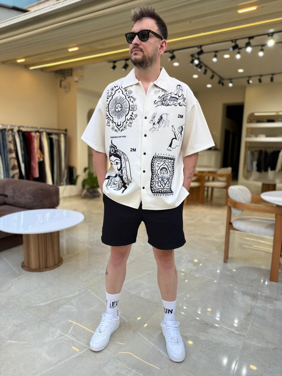 Oversize Baskılı TRow Gömlek