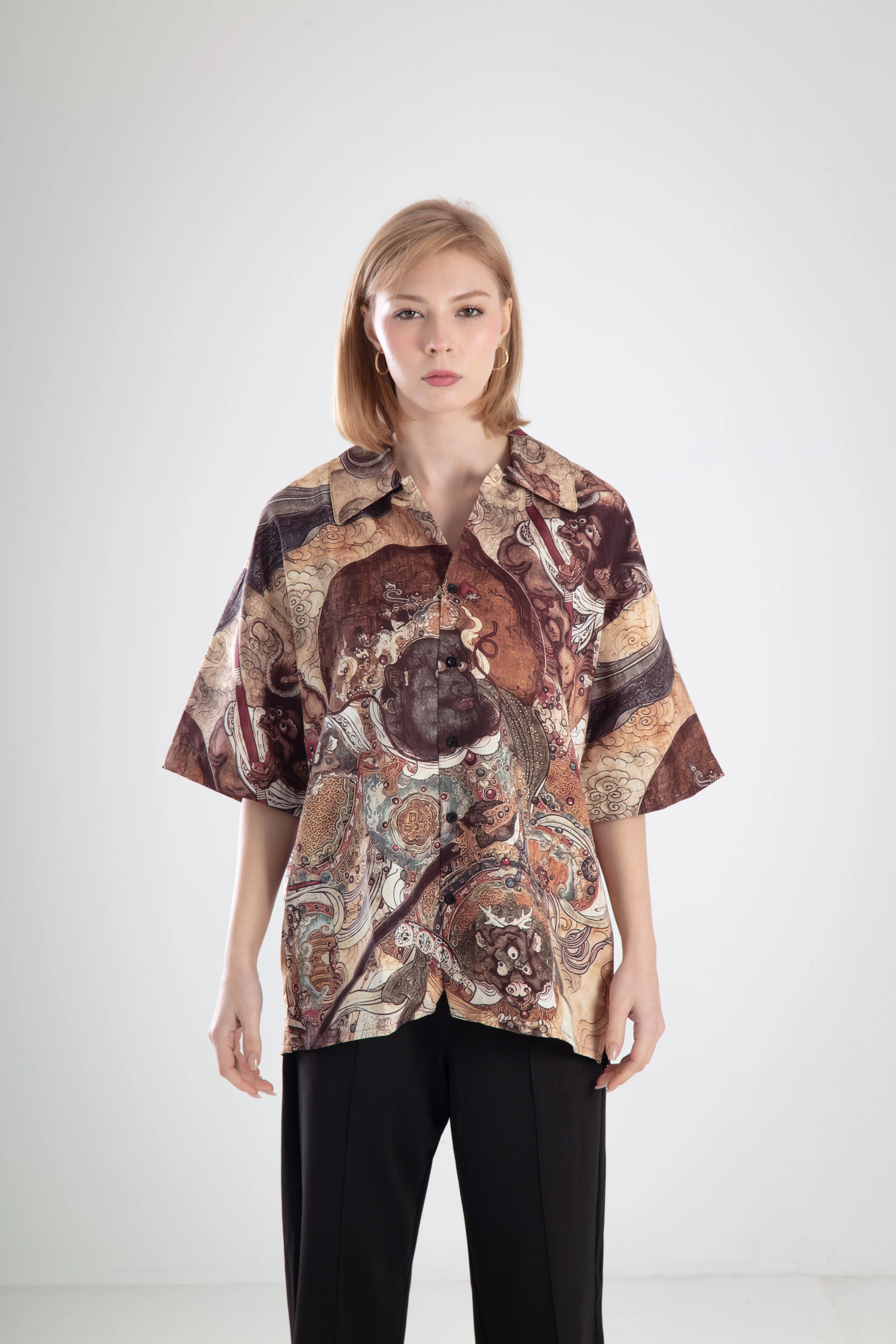 Kadın Oversize  Baskılı Gömlek 