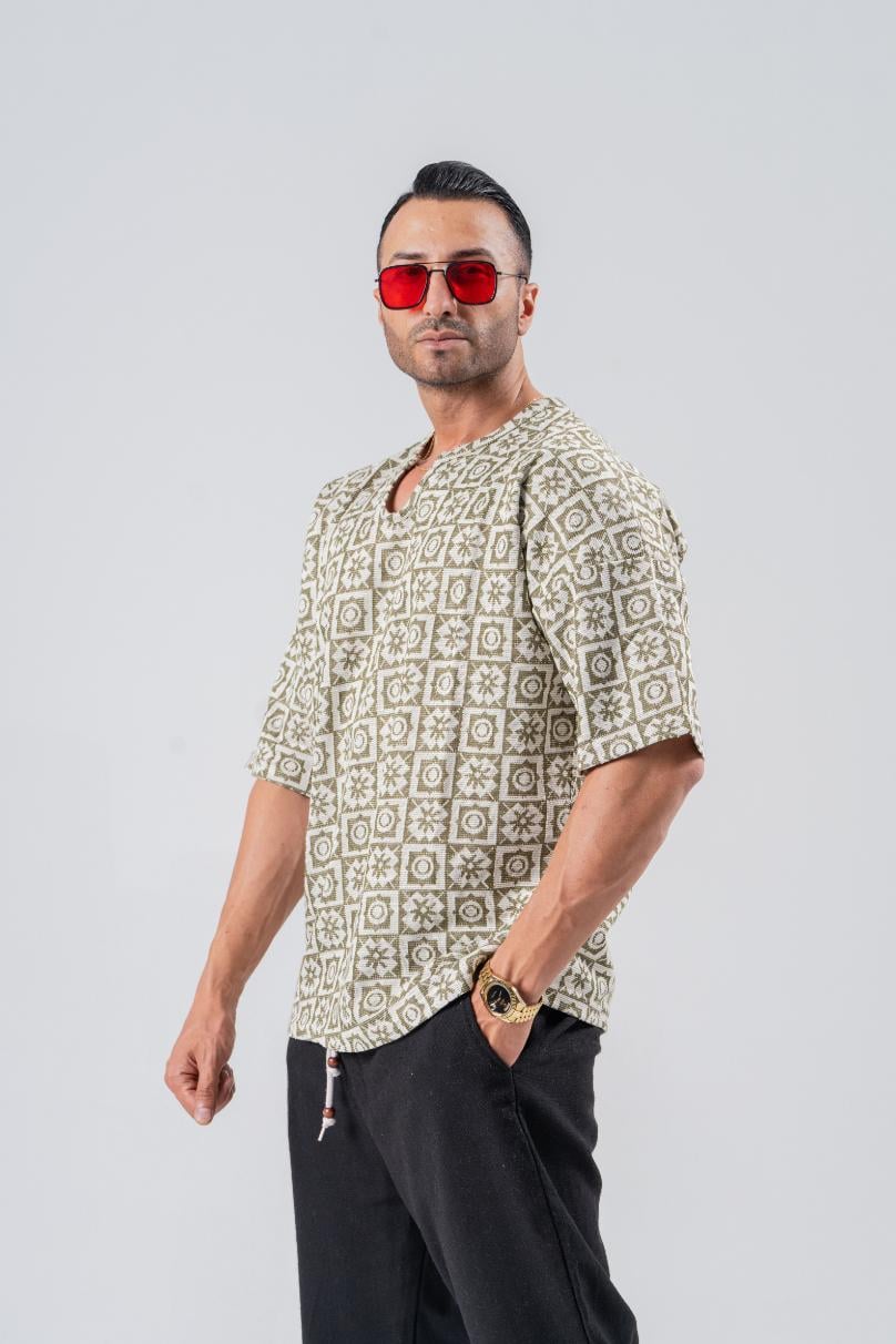 Armut Yaka Desenli Keten Tshirt