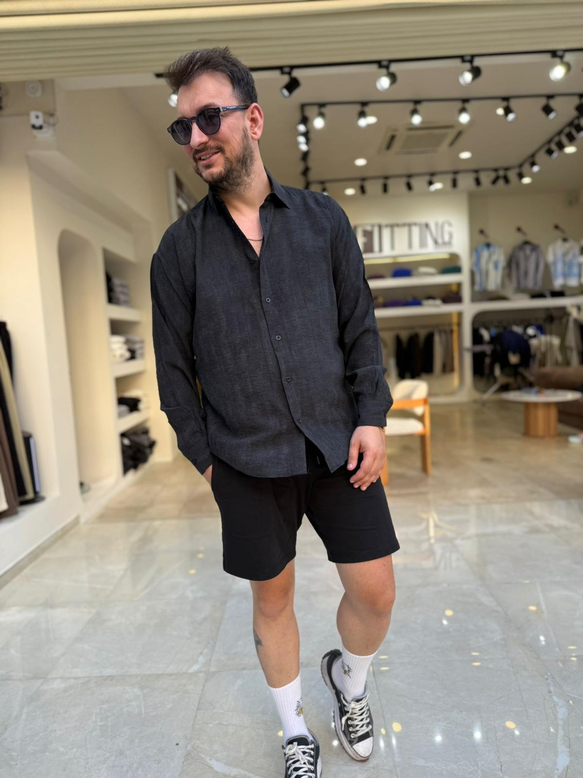 Oversize Rahat Kalıp Keten Gömlek