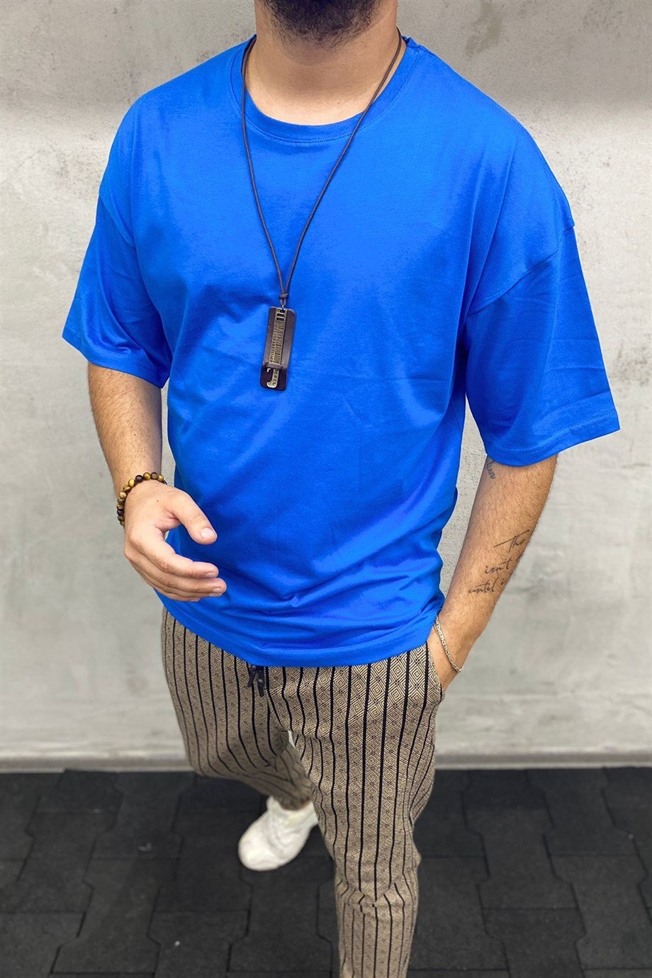 Erkek Oversize T-Shirt - Mavi