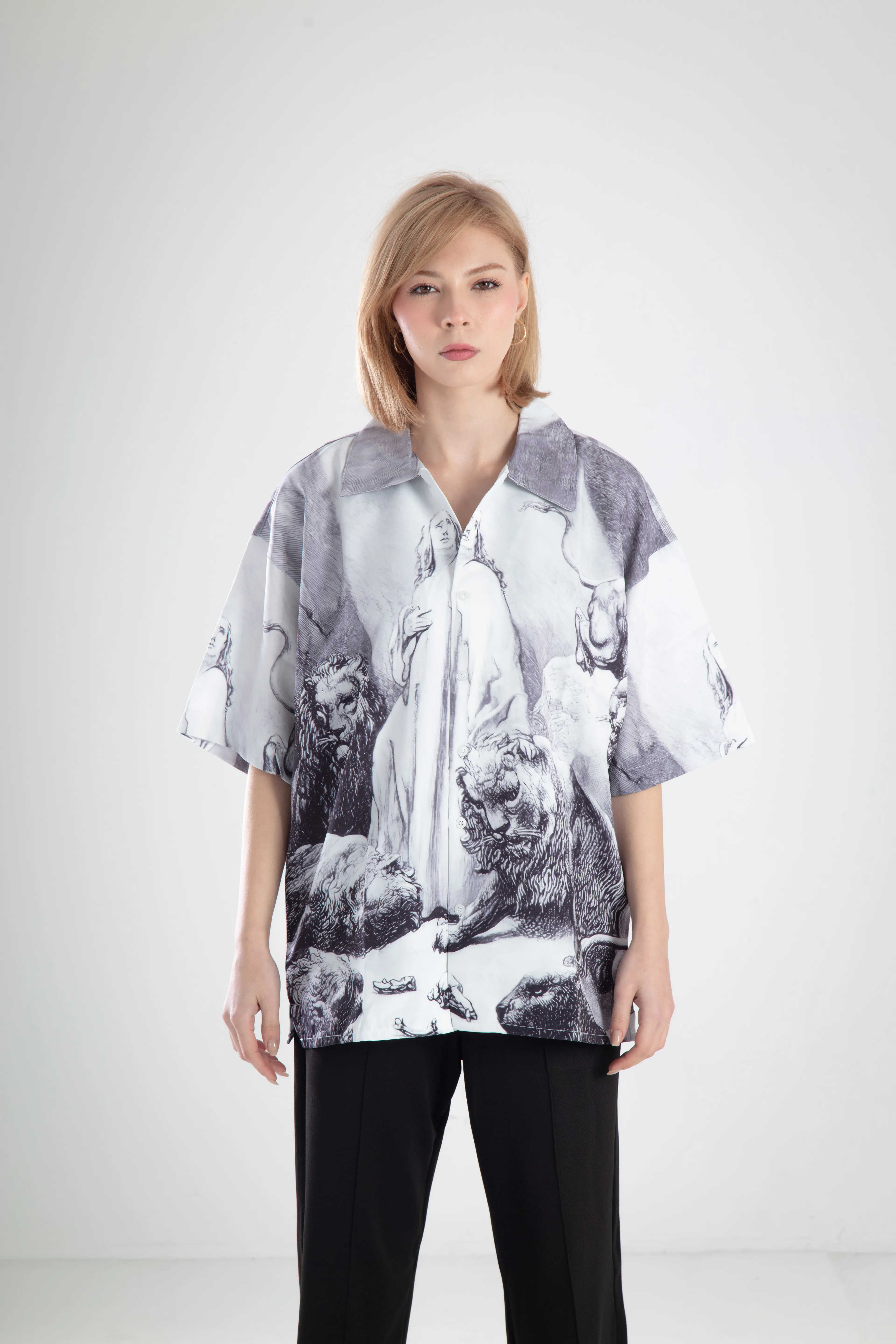 Kadın Oversize  Baskılı Gömlek 