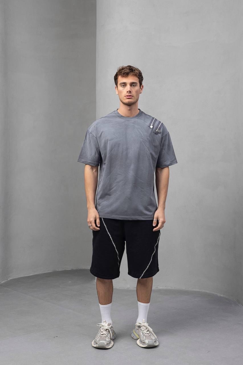 Oversize Omzu Fermuar Detaylı Tshirt