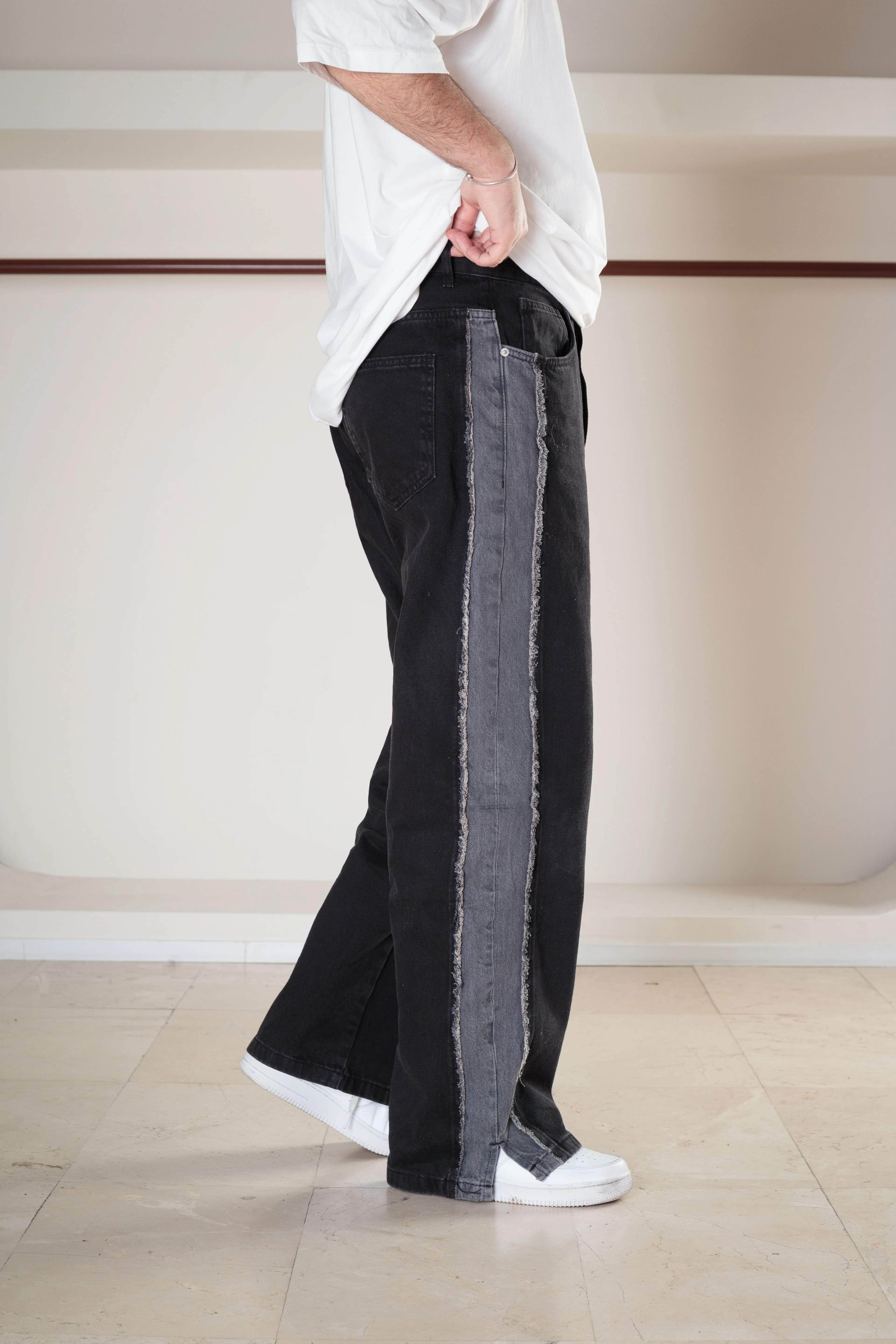 Şerit Detaylı Baggy Kot