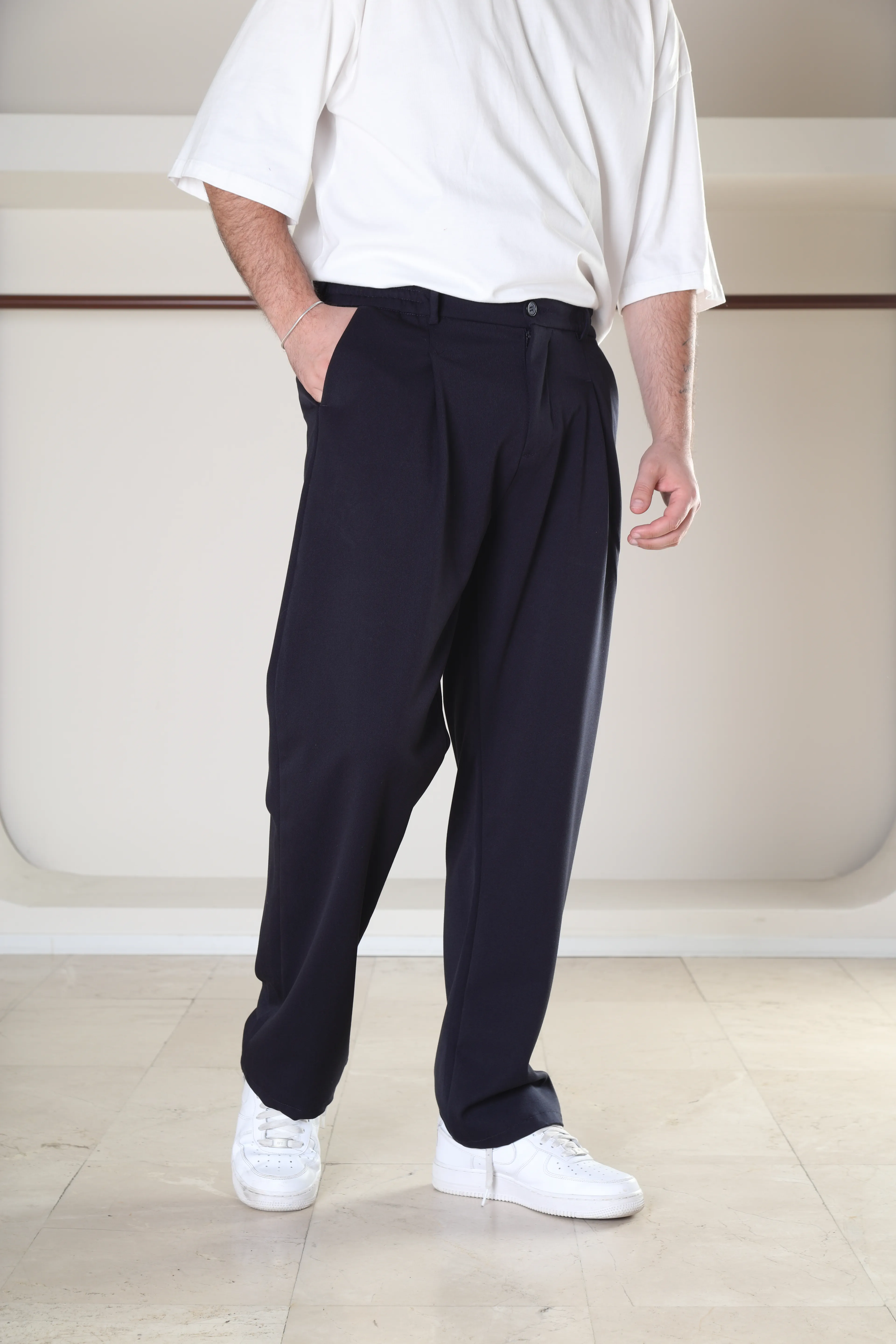 Pileli Ful Lıkralı Baggy Pantolon