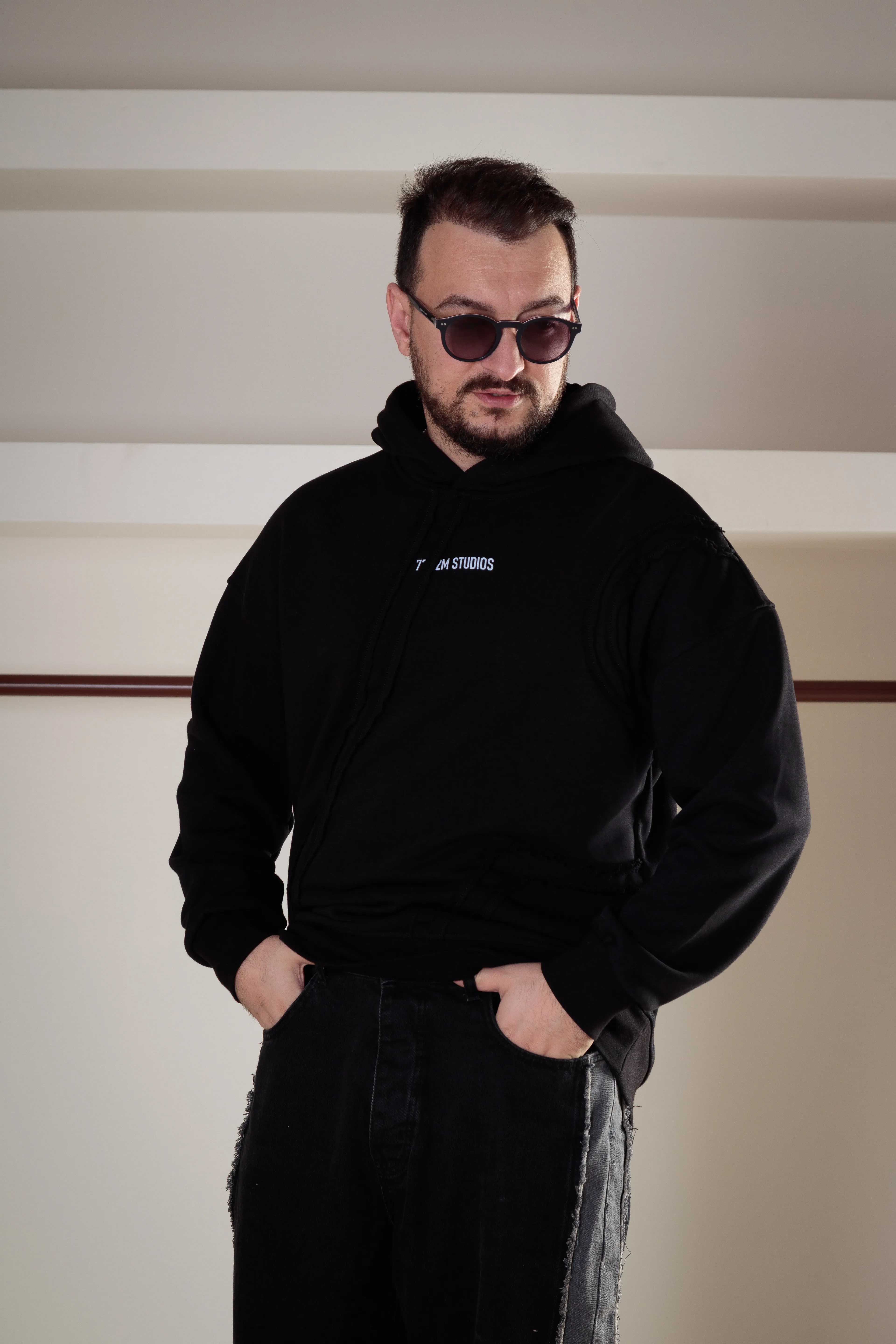 Asimetrik Detaylı Baskılı Long Kalıp Hoodie