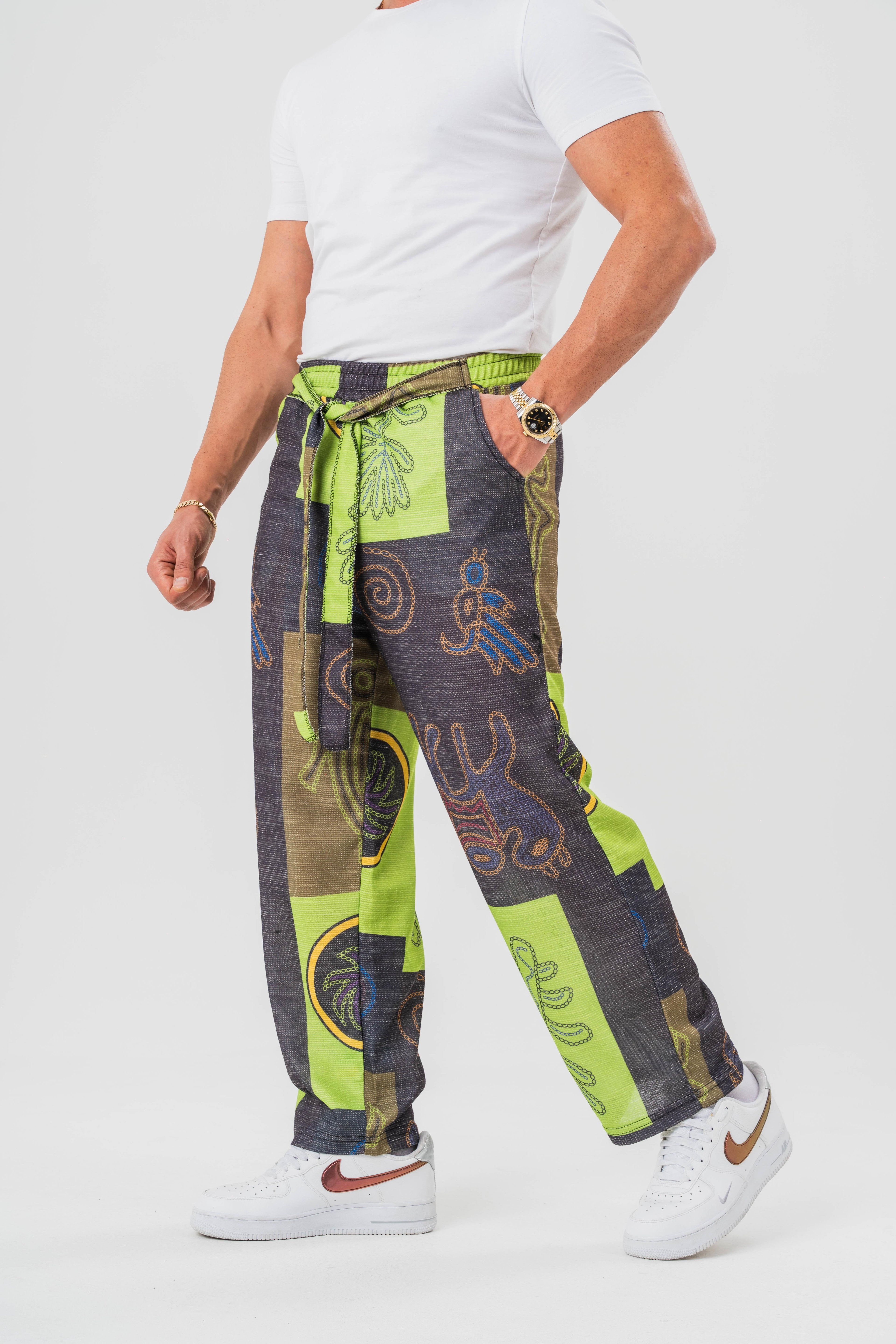 Beli Kuşaklı Bohem Desenli Baggy Pantolon