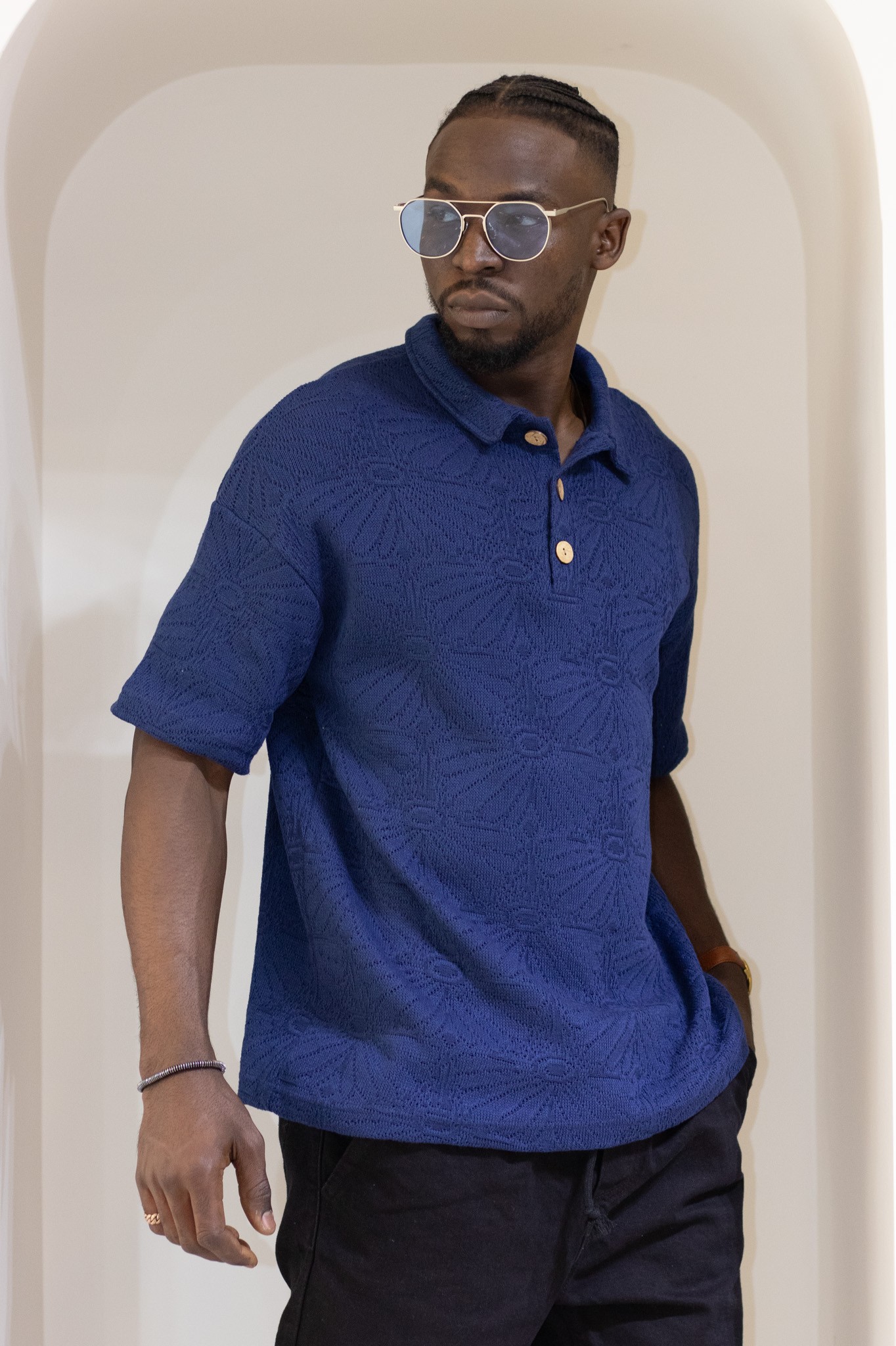 Polo Yaka Çiçek Desenli Triko Tshirt