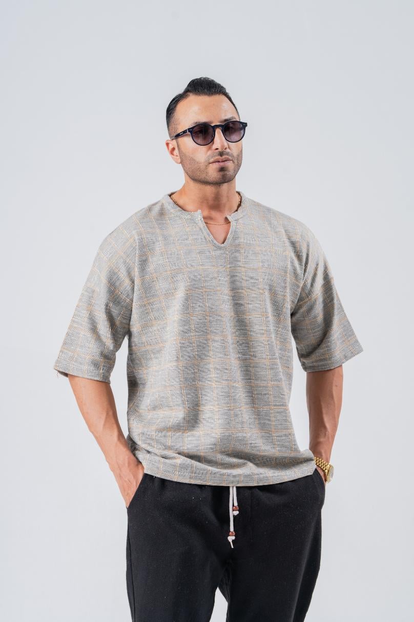 Armut Yaka Desenli Keten Tshirt