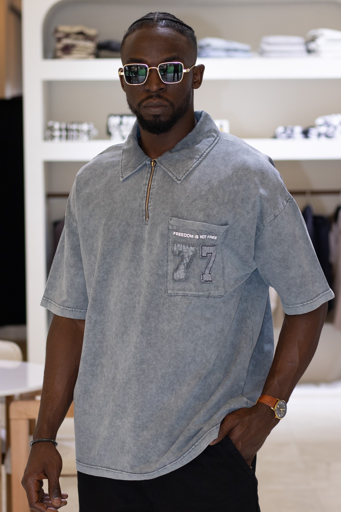 Polo Yaka Fermuarlı Cep Detaylı Tshirt