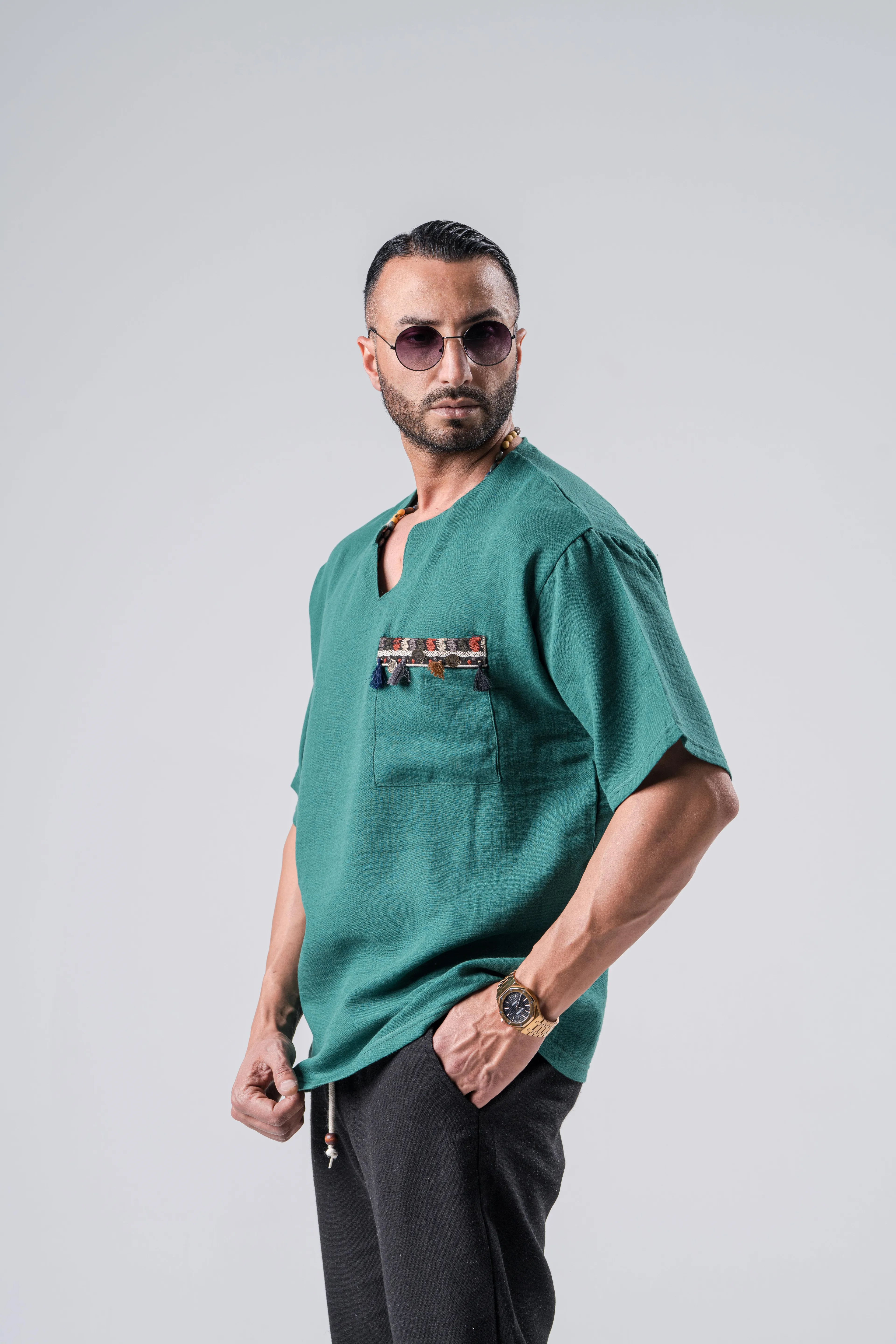 Fluıd Oversize Otantik Cep Detaylı Pamuk KetenTshirt