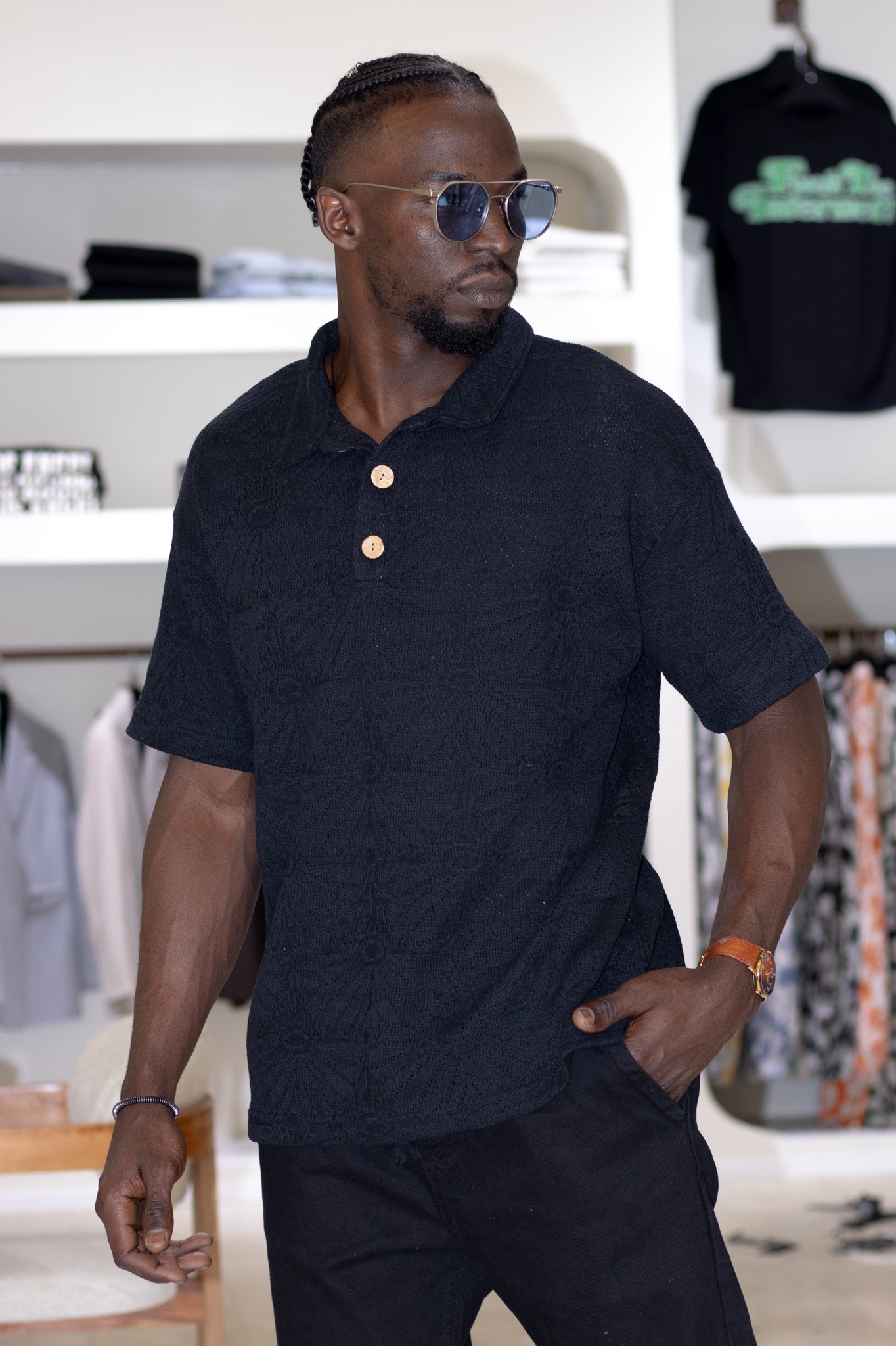 Polo Yaka Çiçek Desenli Triko Tshirt