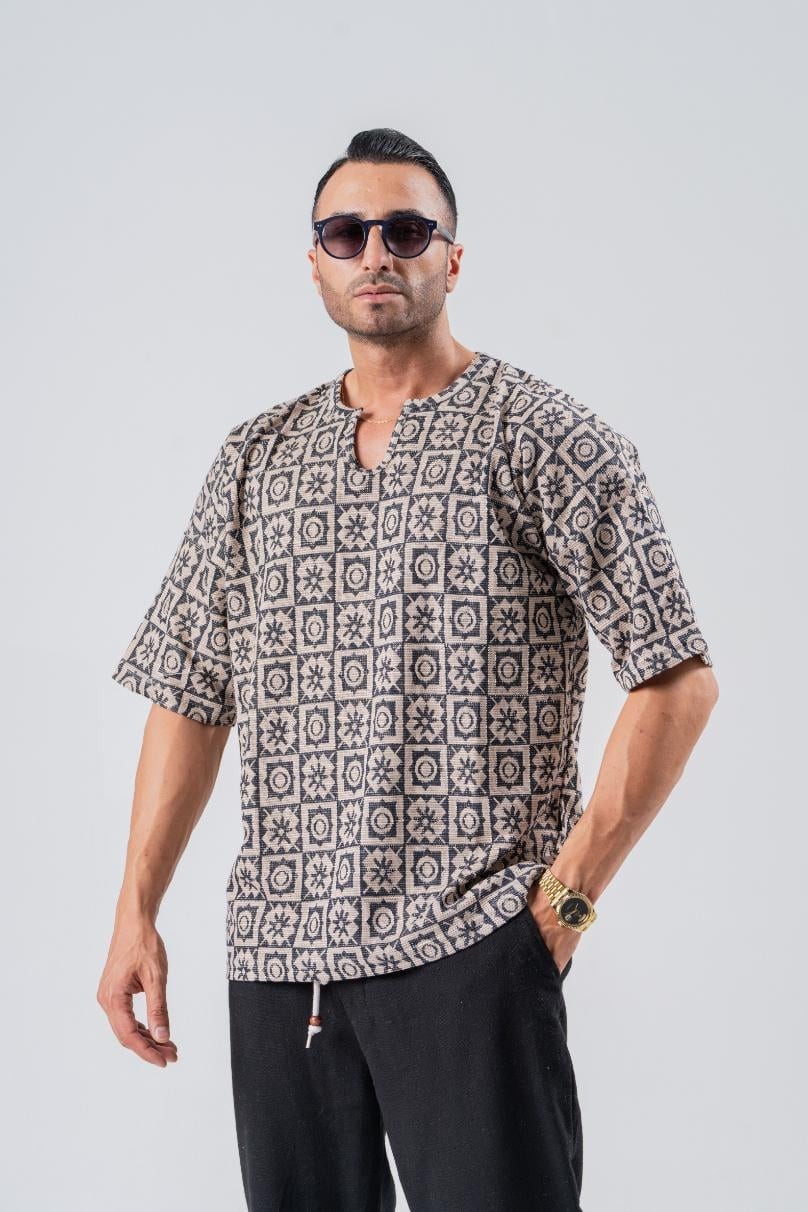 Armut Yaka Desenli Keten Tshirt