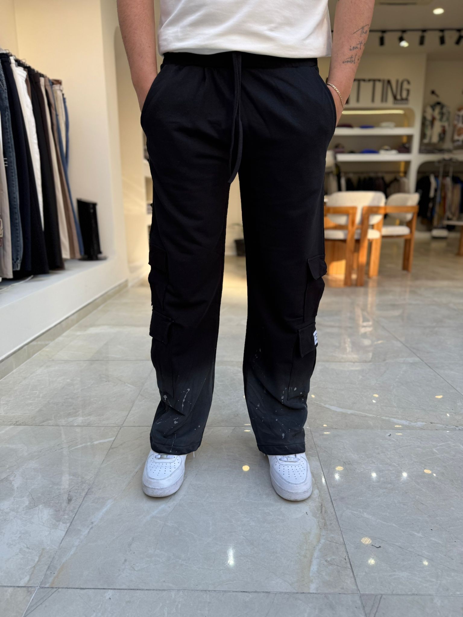 Paçası Boya Detaylı Baggy Pantolon