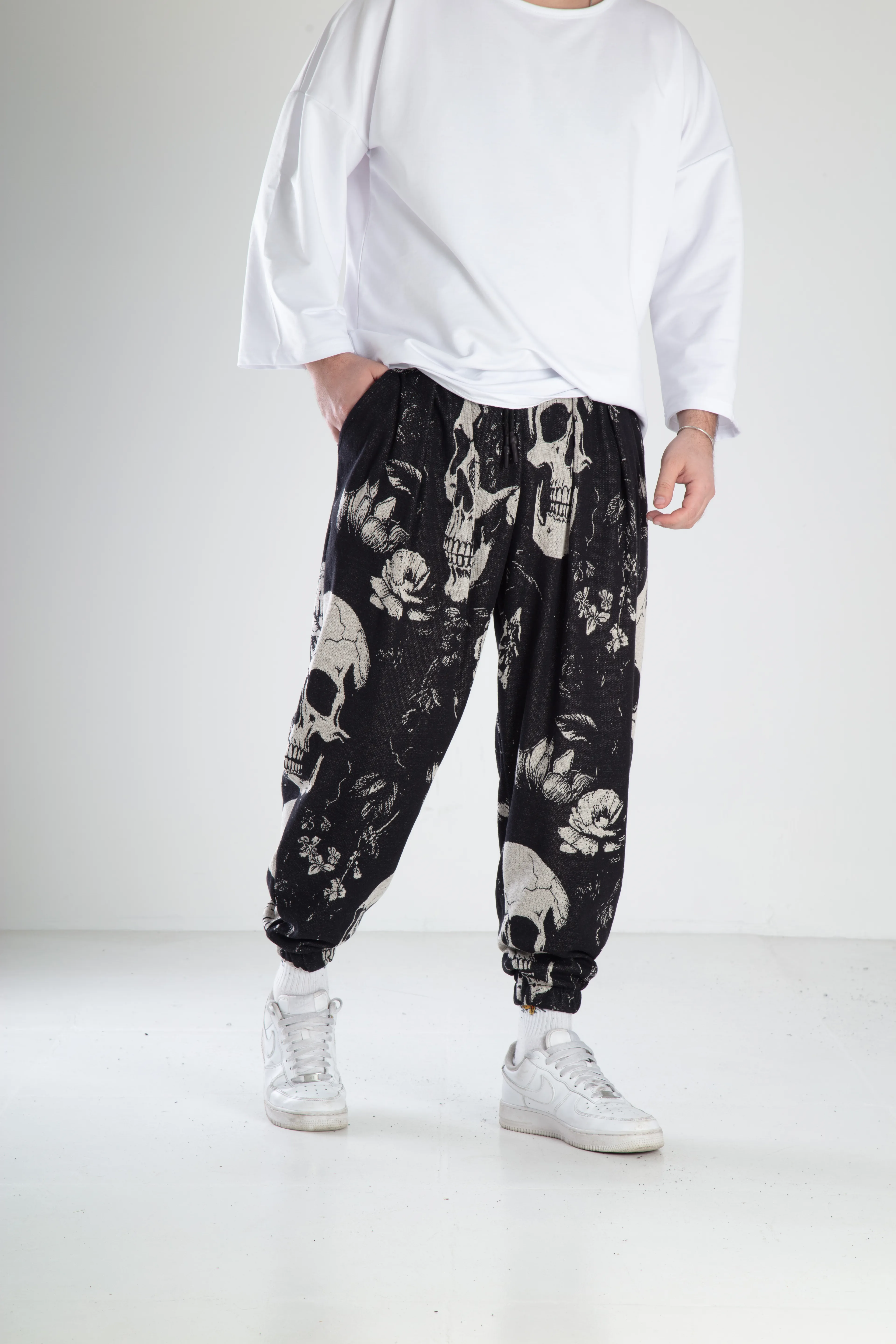 Kuru Kafa Desenli Spor Şalvar