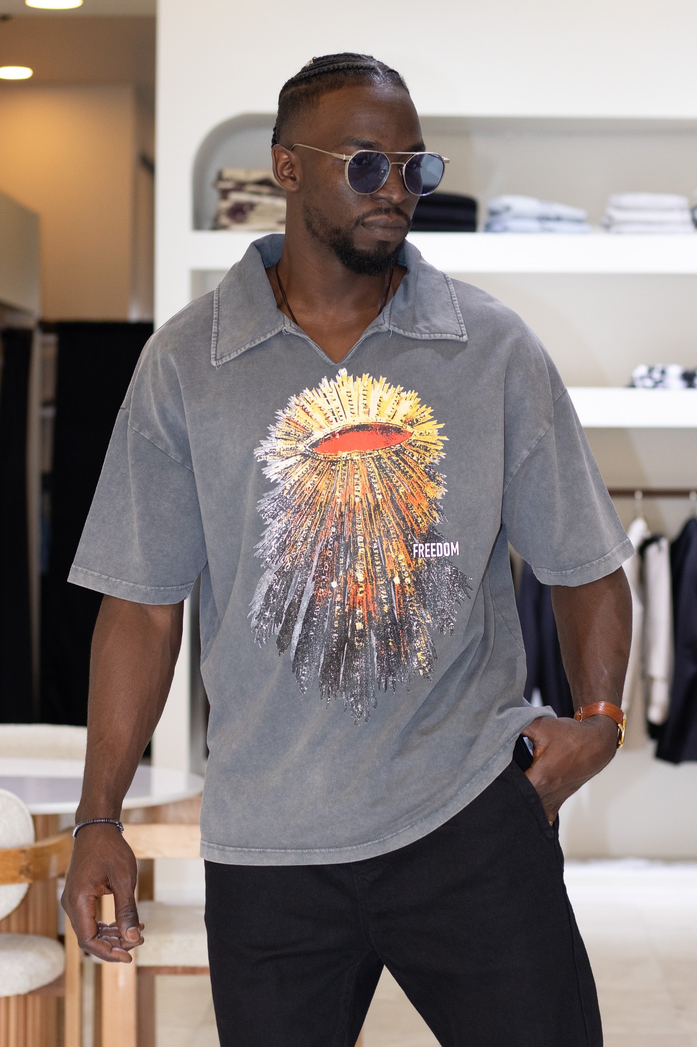 Apaç Yaka Baskılı Oversize T-Shirt