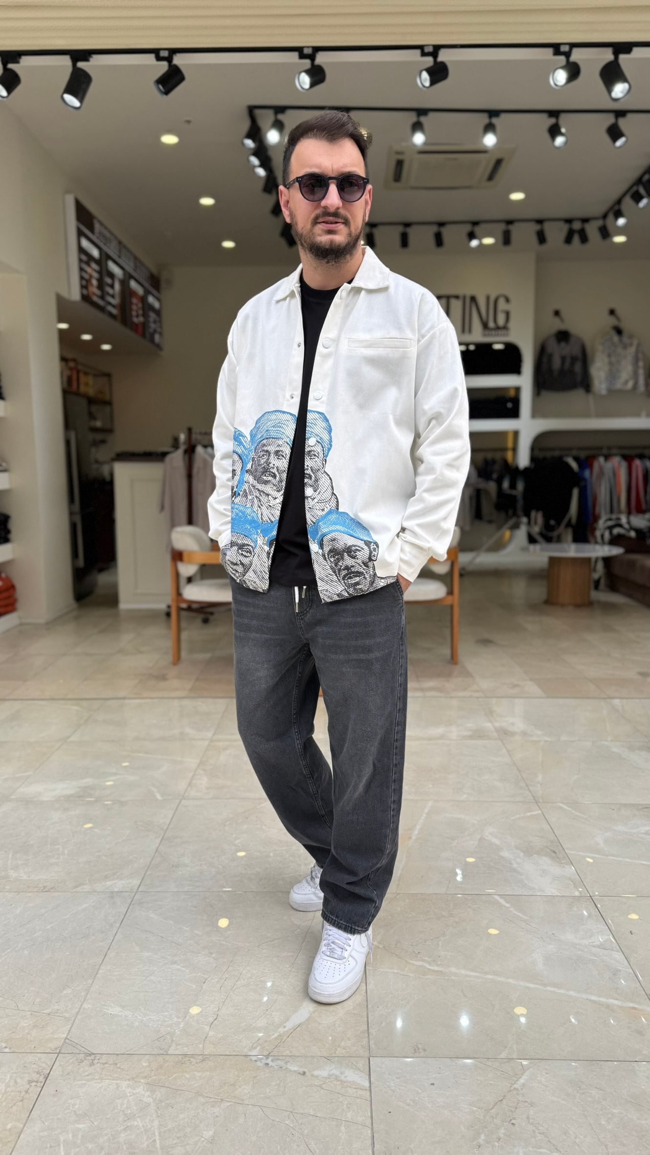 Oversize Baskılı Gömlek Ceket