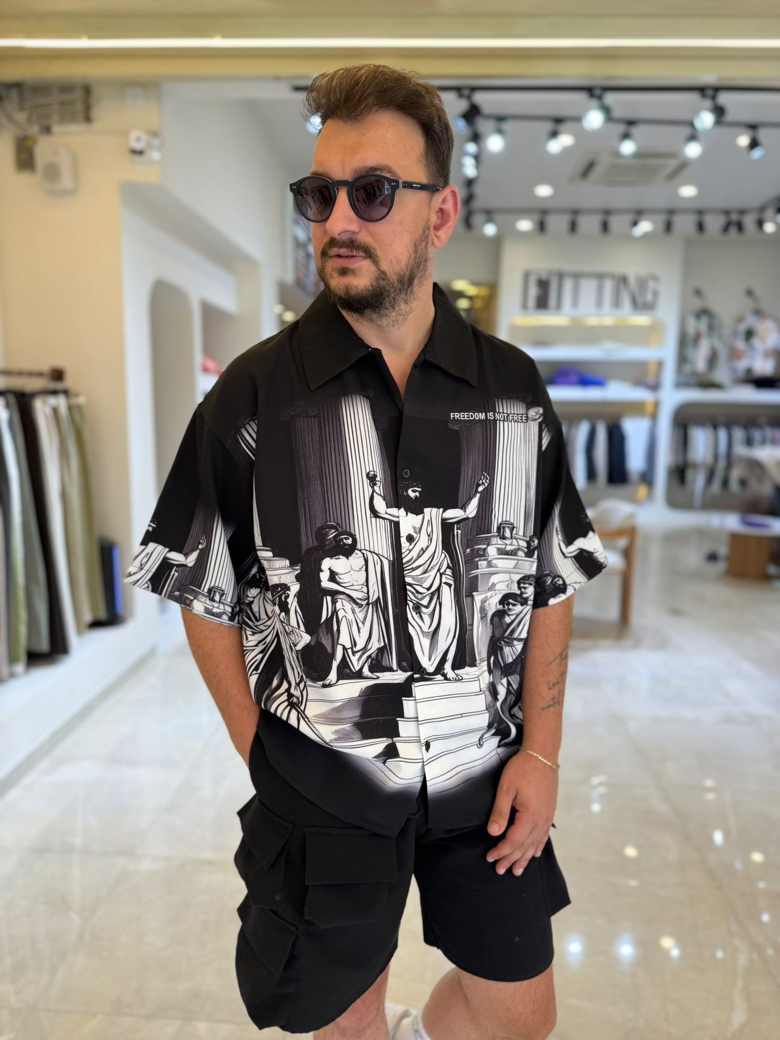 Oversize Rome Senatus Desenli Gömlek