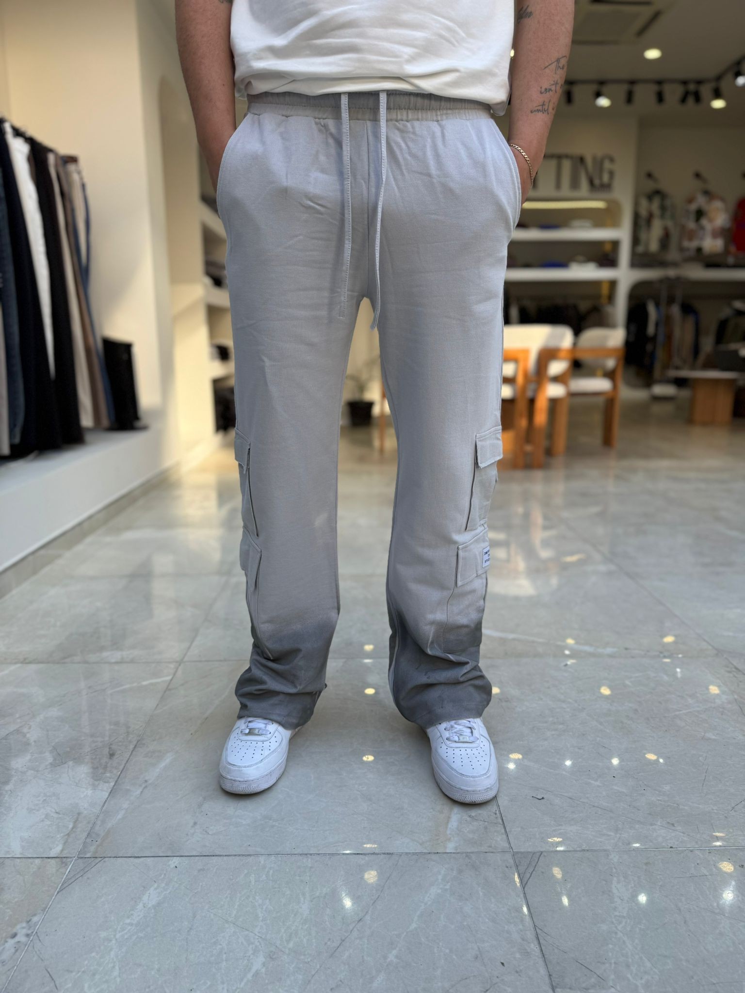 Paçası Boya Detaylı Baggy Pantolon