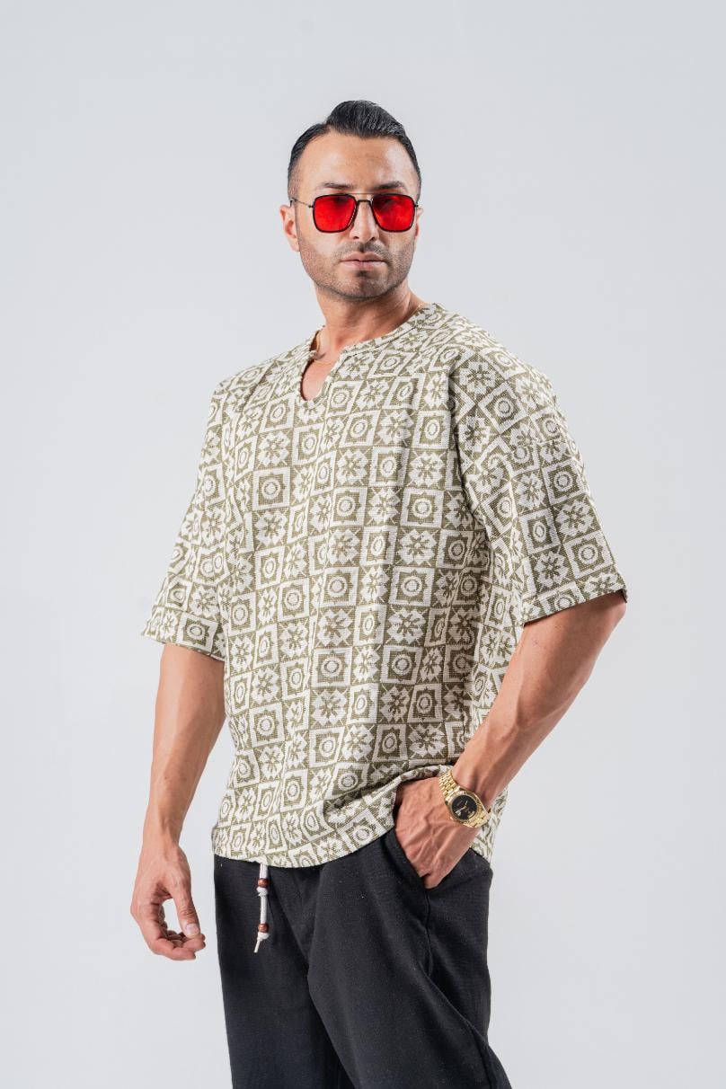 Armut Yaka Desenli Keten Tshirt