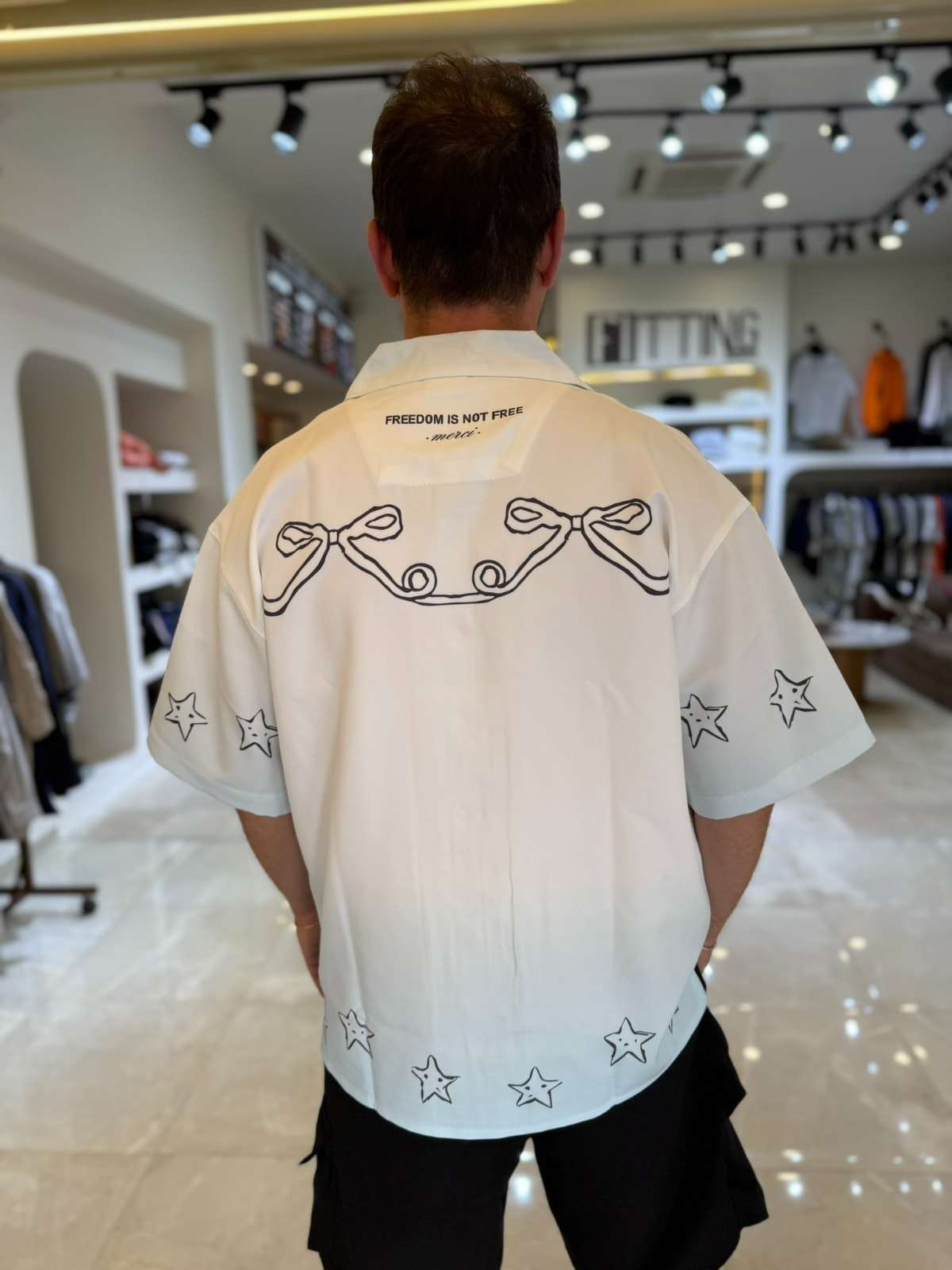 Oversize Kuş Desenli Gömlek