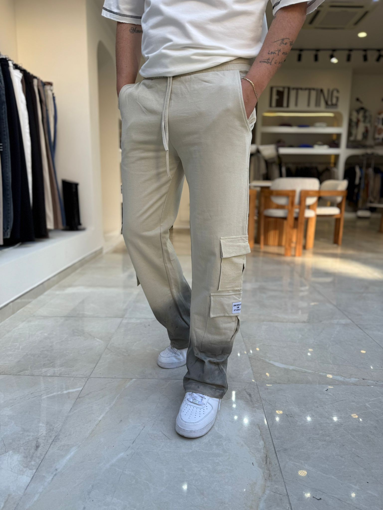 Paçası Boya Detaylı Baggy Pantolon