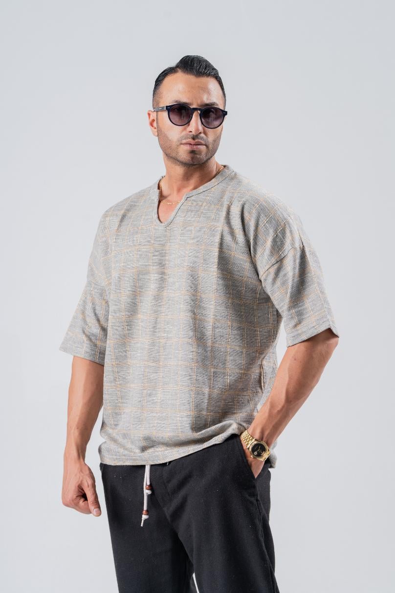 Armut Yaka Desenli Keten Tshirt