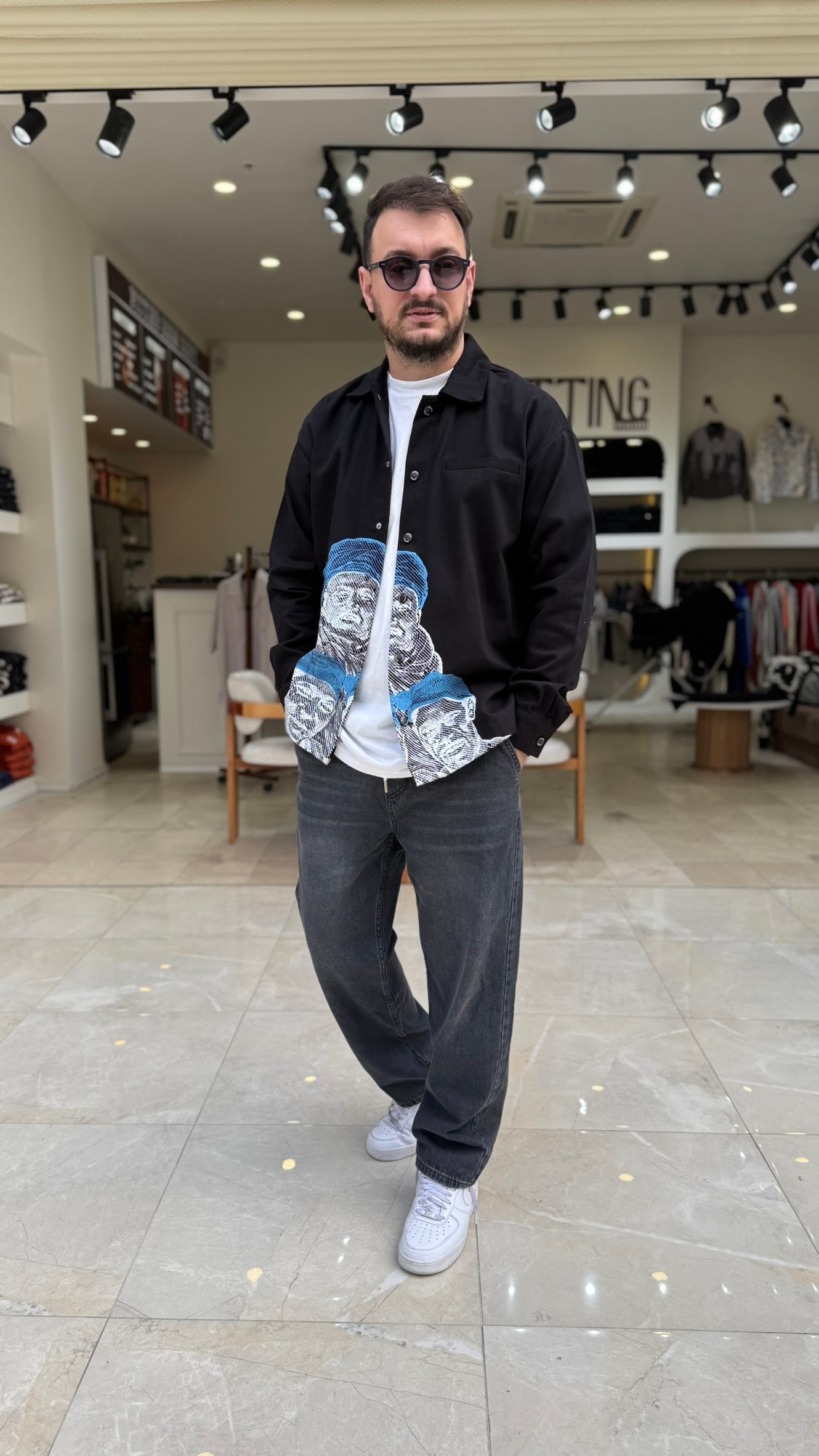 Oversize Baskılı Gömlek Ceket