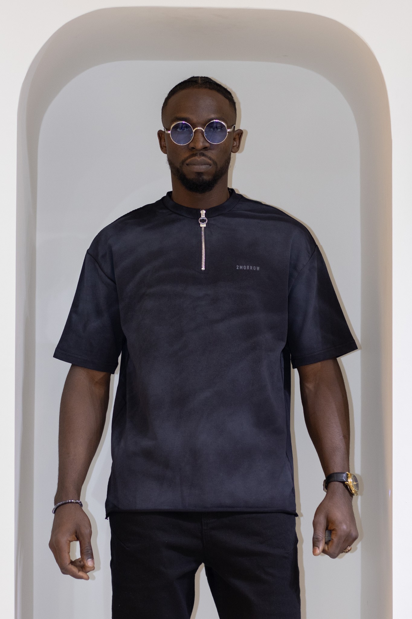 Fermuar Detaylı Bebe Yaka Oversize T-Shirt