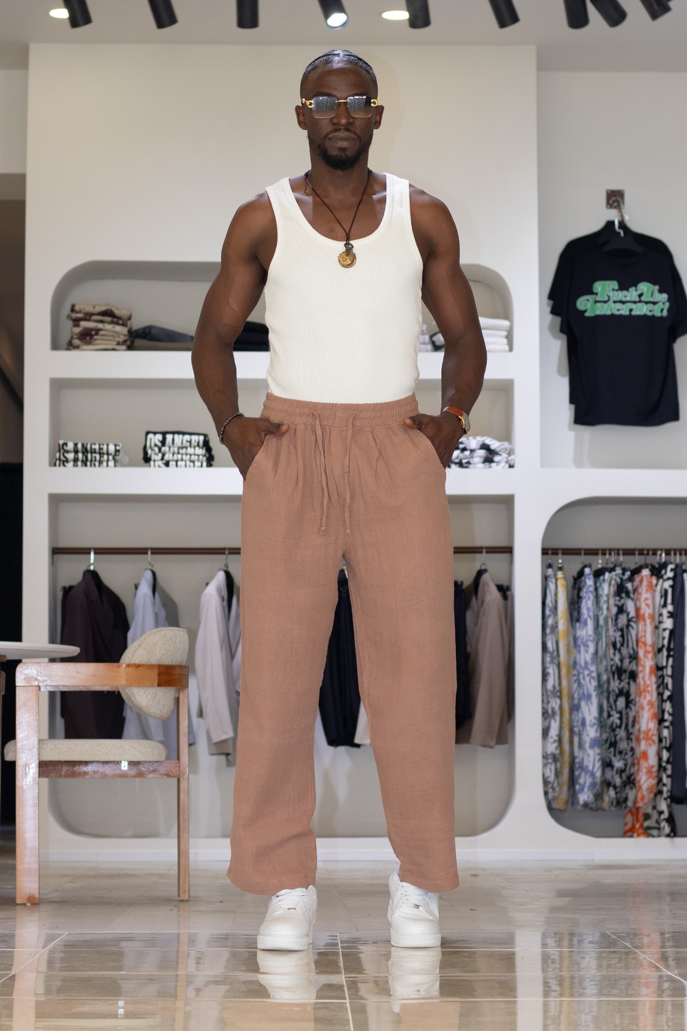 Keten Beli Lastikli Pantolon