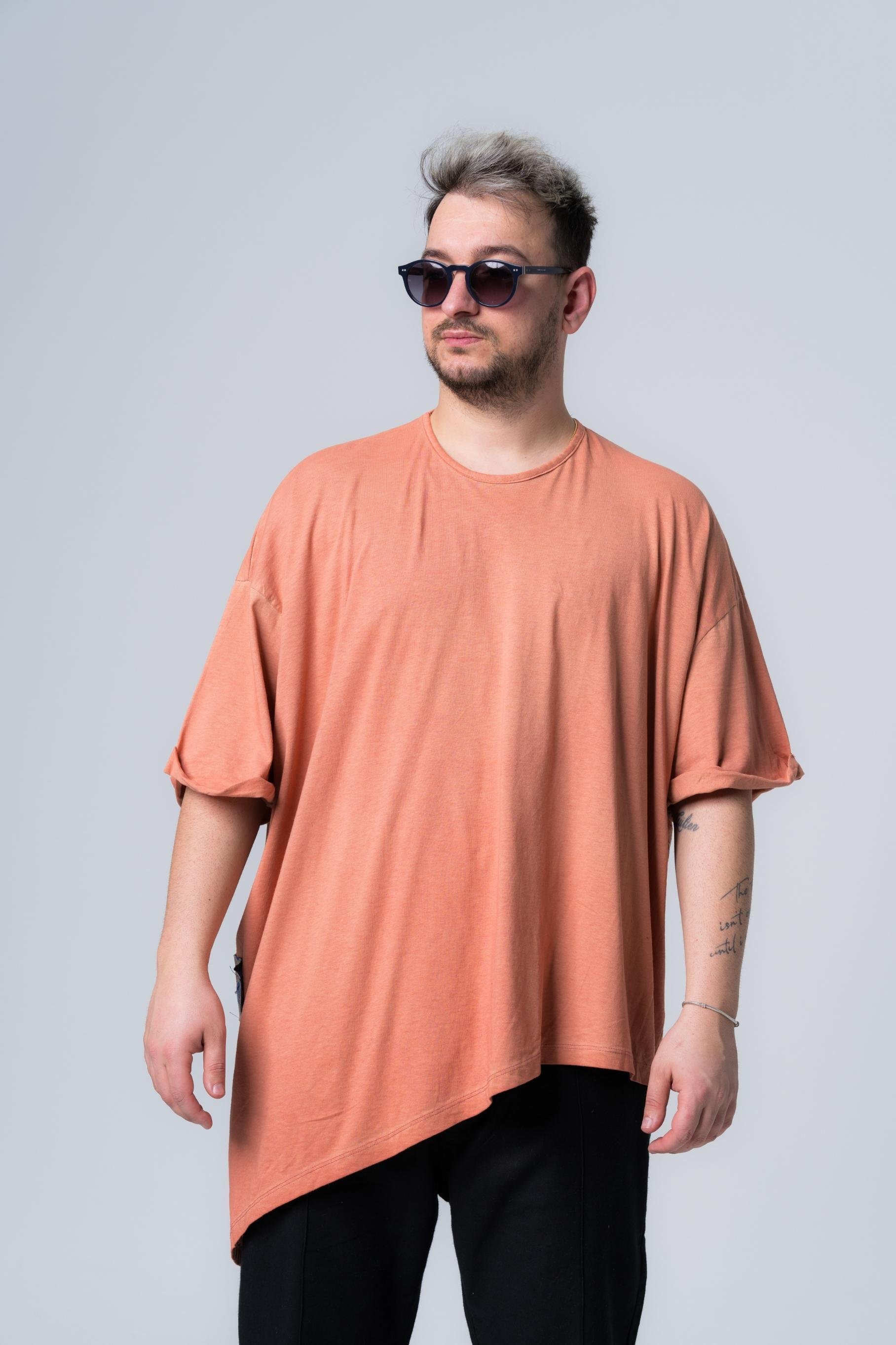 Asit Yıkama Asimetrik Kesim T-Shirt