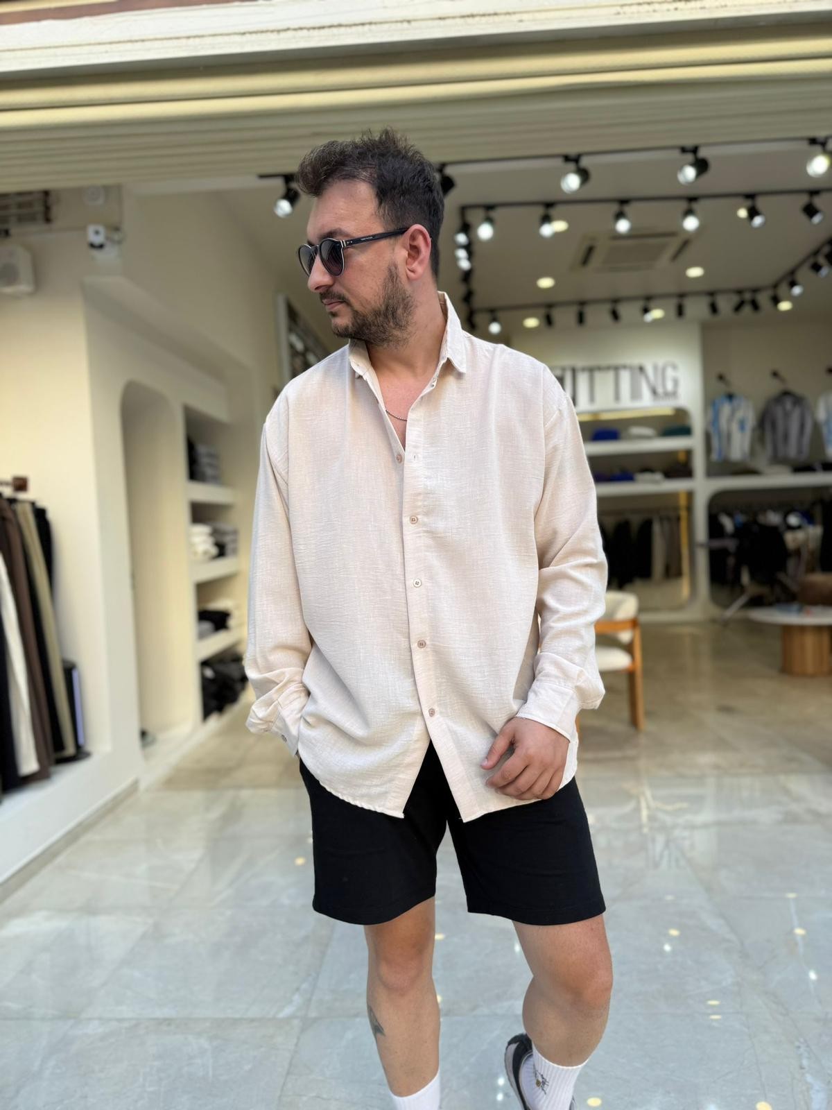 Oversize Rahat Kalıp Keten Gömlek