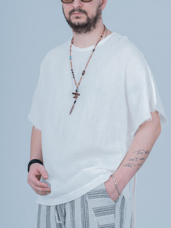 Asimetrik Kesim Keten T-Shirt