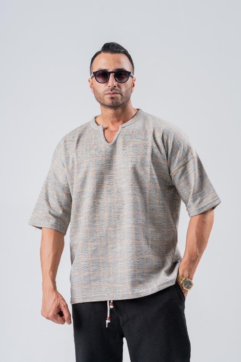 Armut Yaka Desenli Keten Tshirt