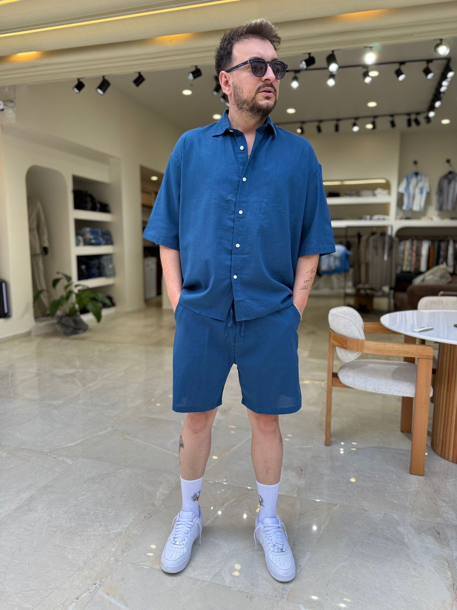 Oversize Keten Şortlu Takım