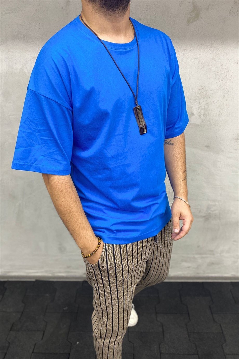 Erkek Oversize T-Shirt - Mavi