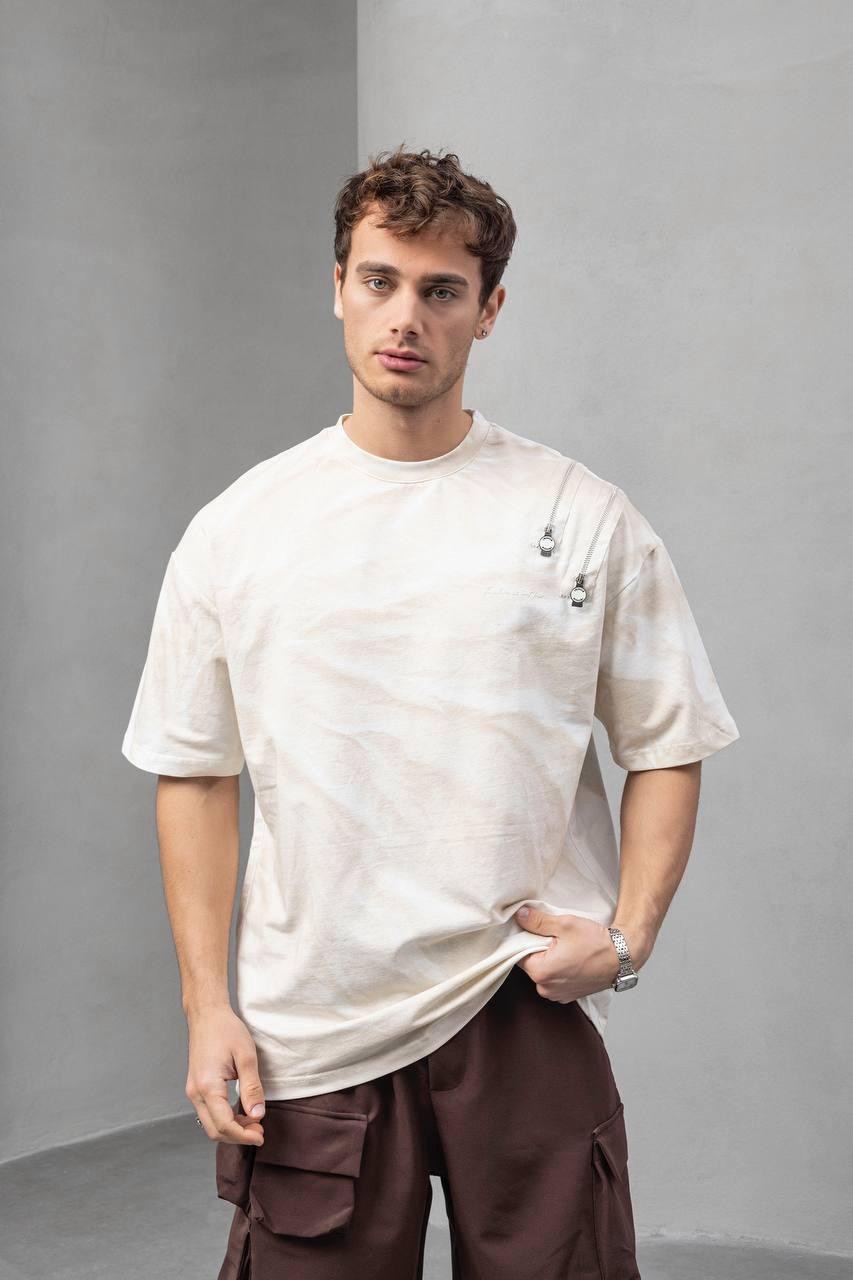Oversize Omzu Fermuar Detaylı Tshirt