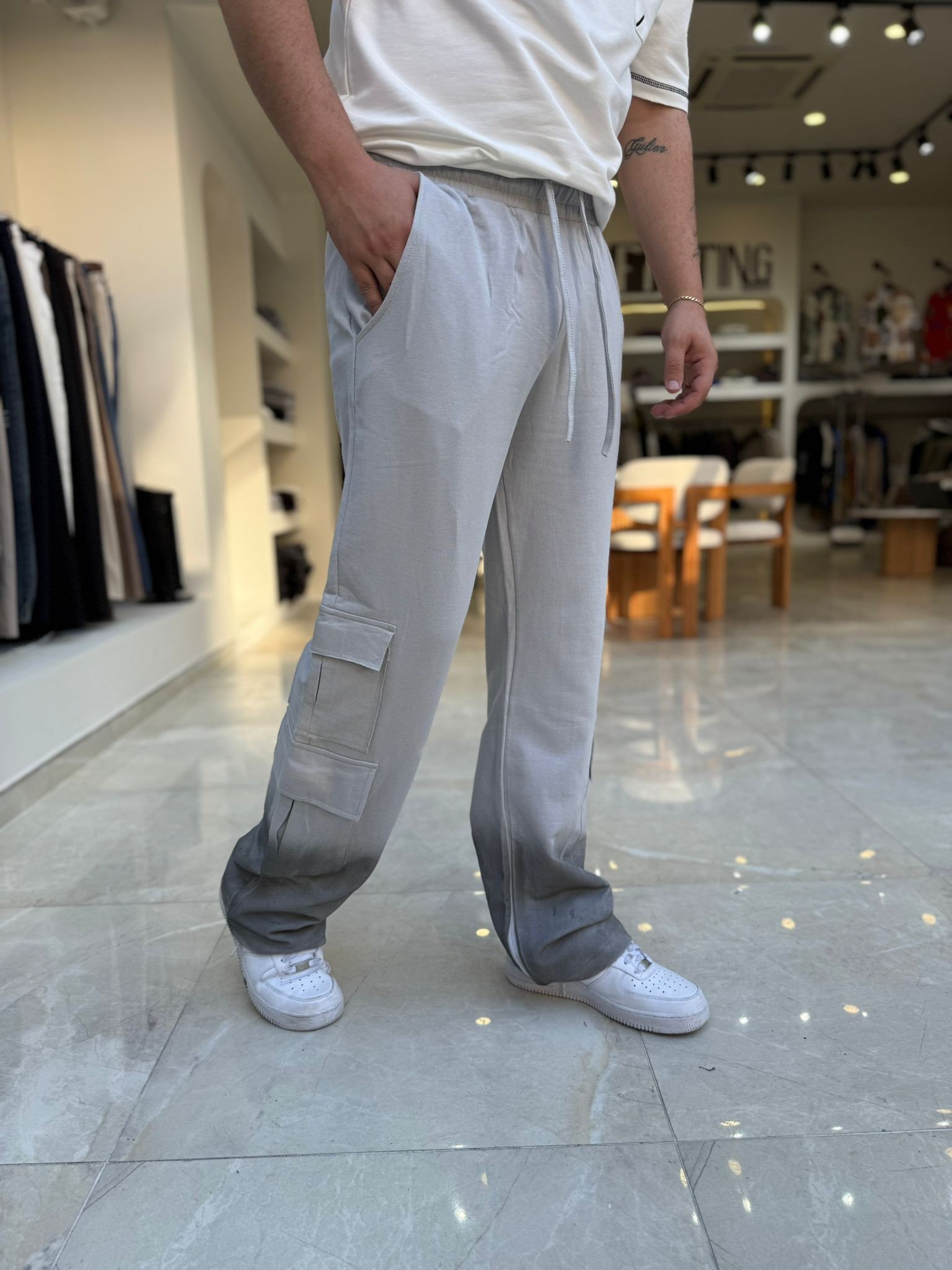 Paçası Boya Detaylı Baggy Pantolon