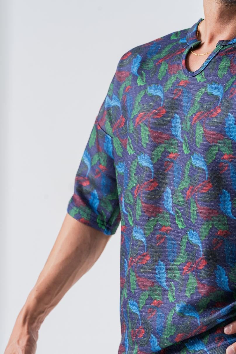 Armut Yaka Desenli Keten Tshirt