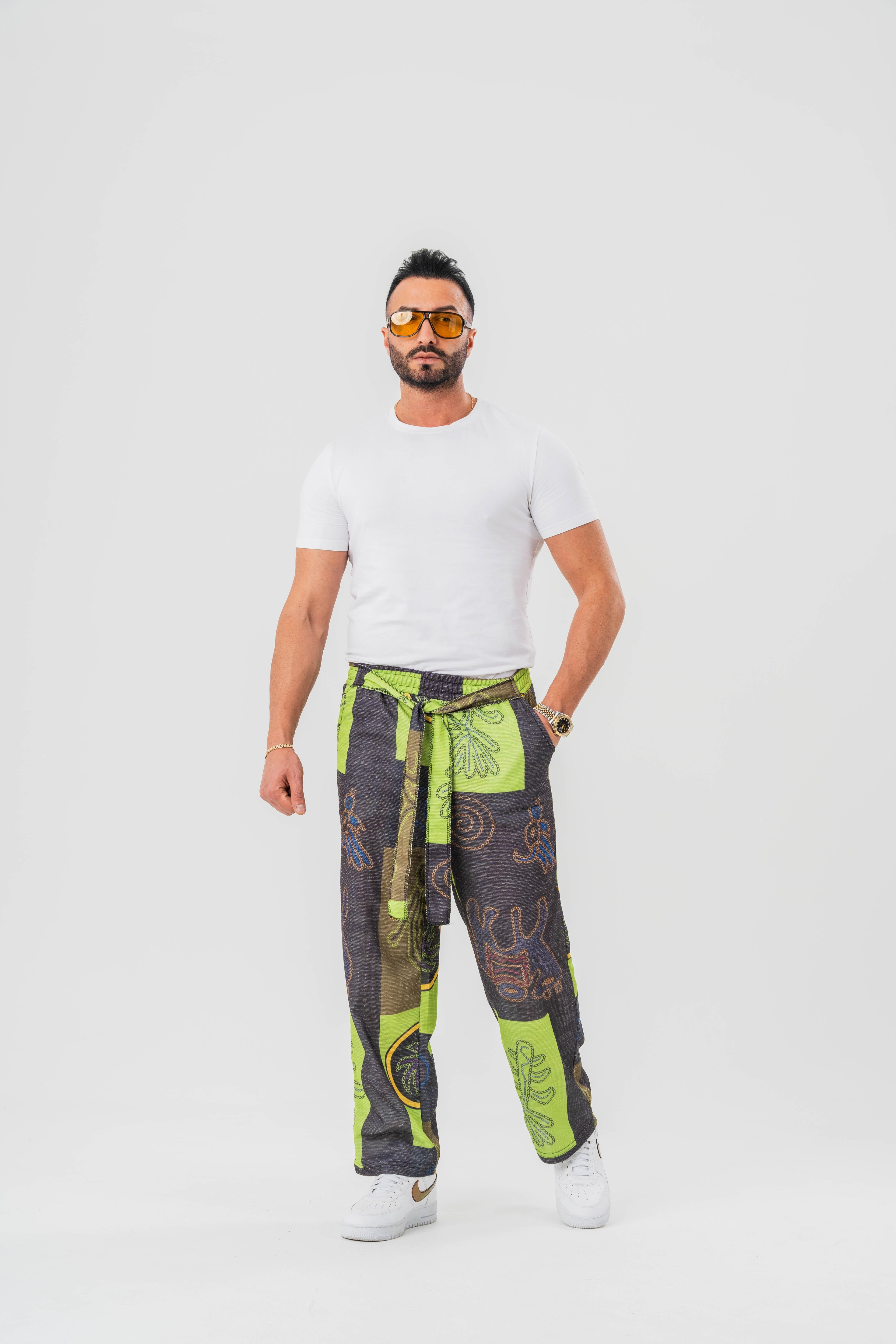 Beli Kuşaklı Bohem Desenli Baggy Pantolon