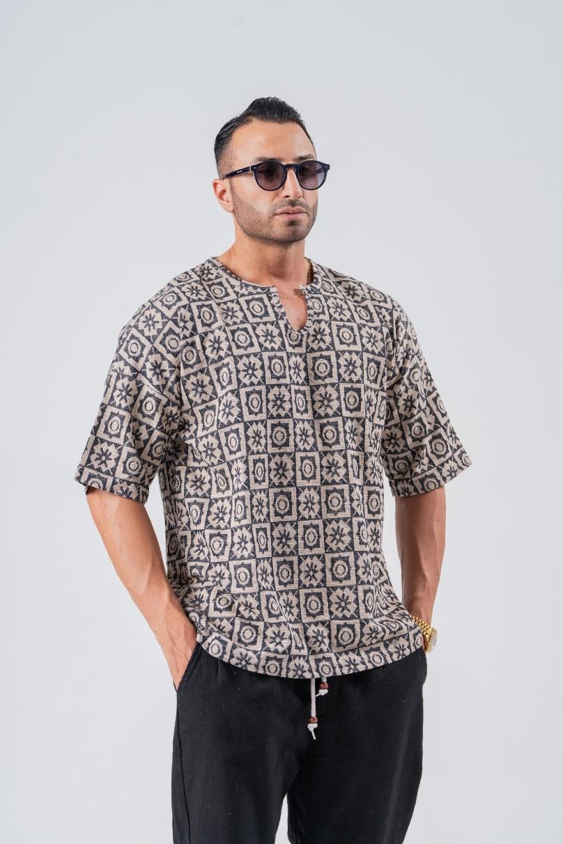 Armut Yaka Desenli Keten Tshirt