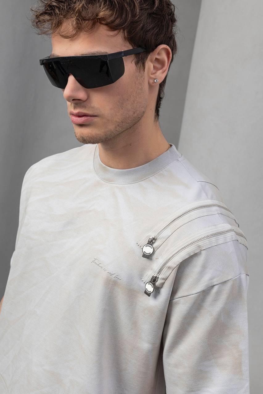 Oversize Omzu Fermuar Detaylı Tshirt
